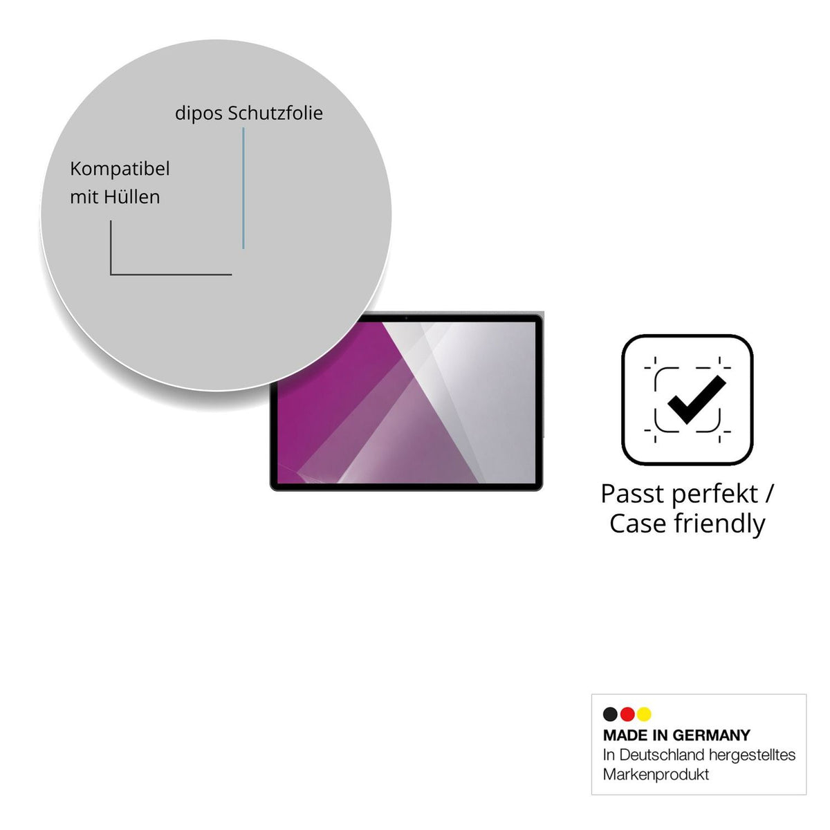 Schutzfolie mit optimaler Passform, zur Verwendung mit Hüllen geeignet