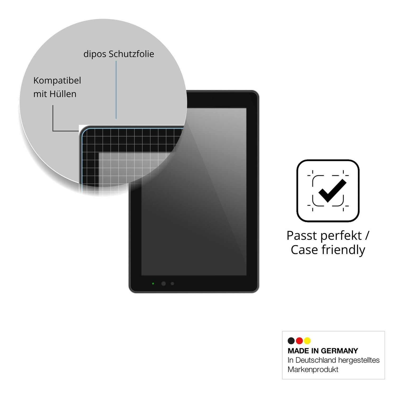Schutzfolie mit optimaler Passform, zur Verwendung mit Hüllen geeignet
