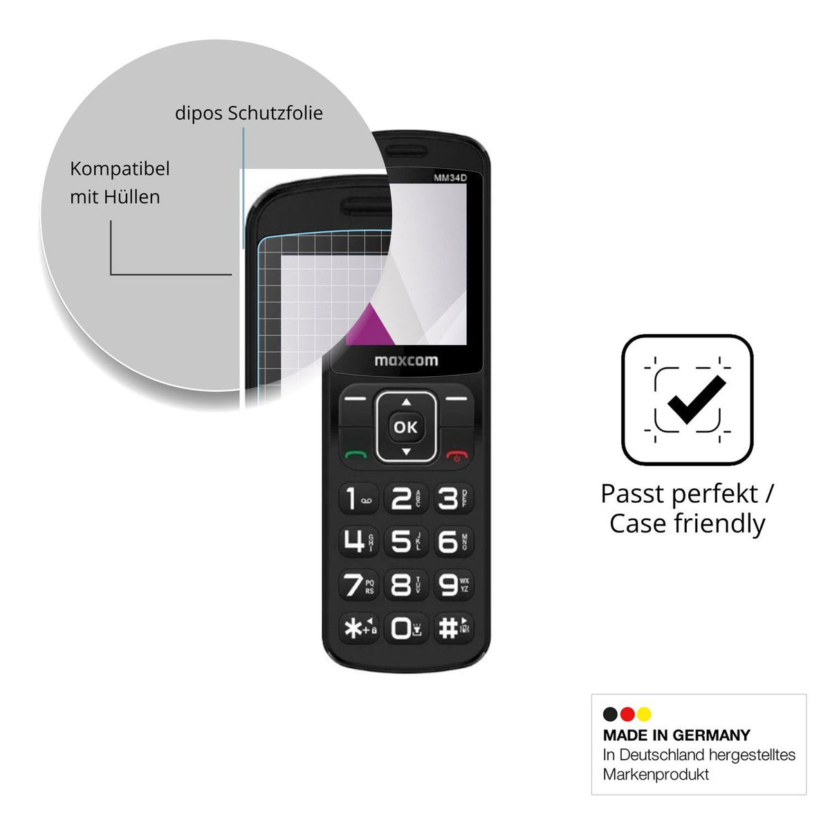 Schutzfolie mit optimaler Passform, zur Verwendung mit Hüllen geeignet