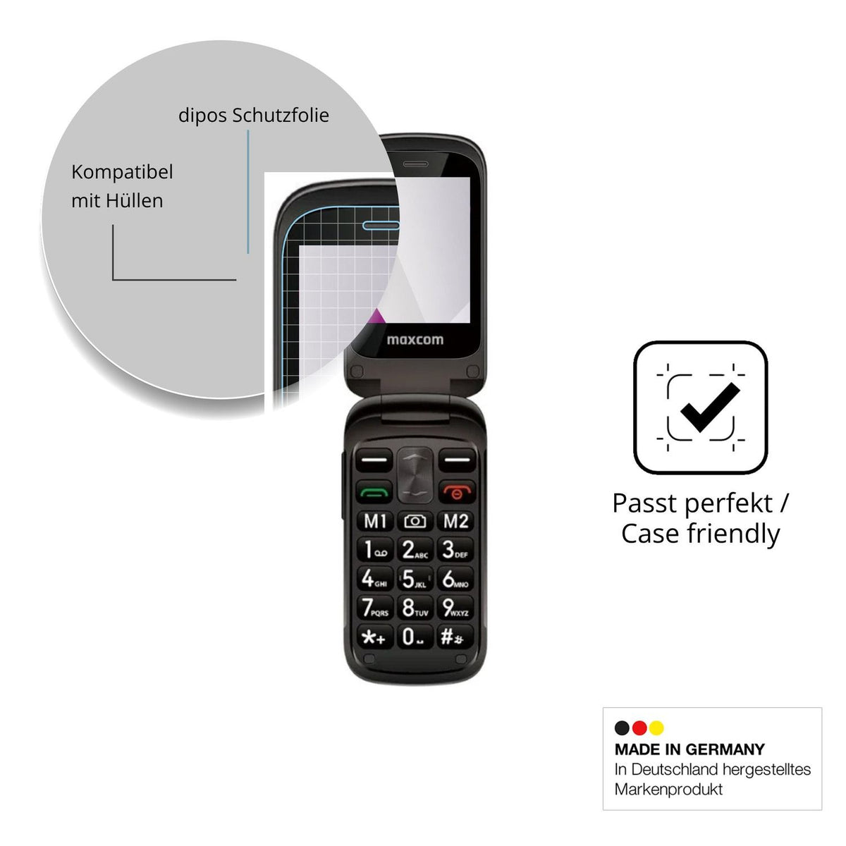 Schutzfolie mit optimaler Passform, zur Verwendung mit Hüllen geeignet