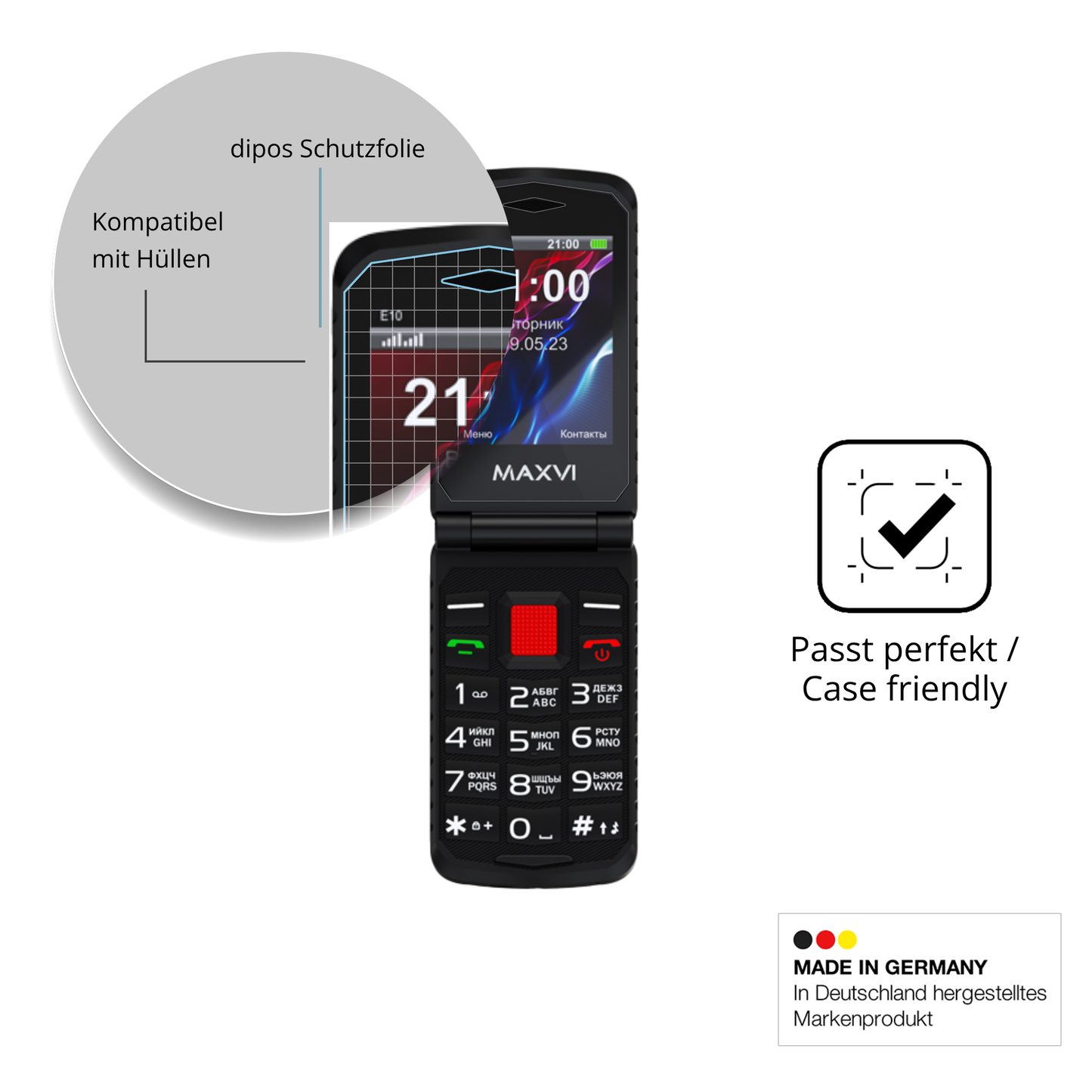 Schutzfolie mit optimaler Passform, zur Verwendung mit Hüllen geeignet