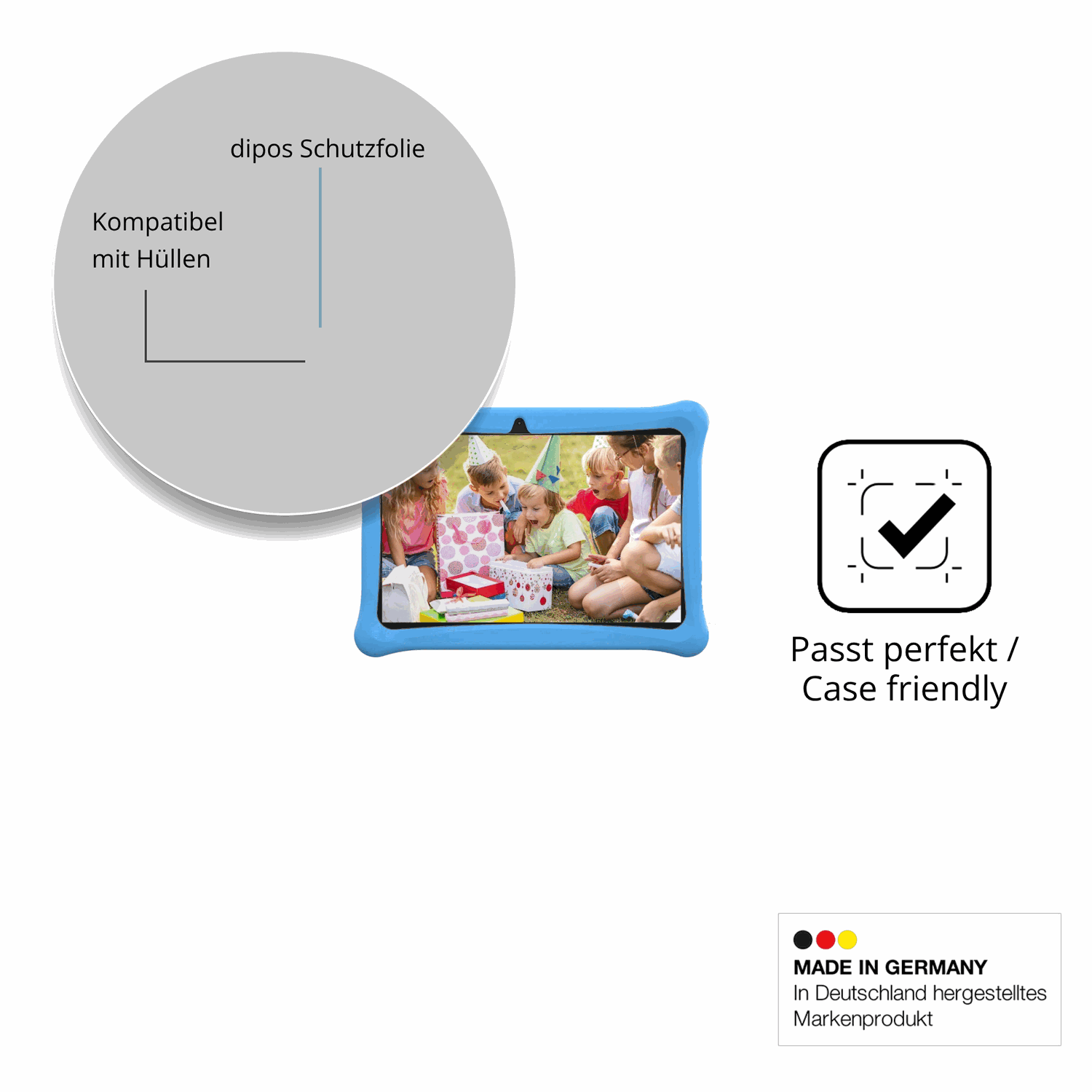 Schutzfolie mit optimaler Passform, zur Verwendung mit Hüllen geeignet