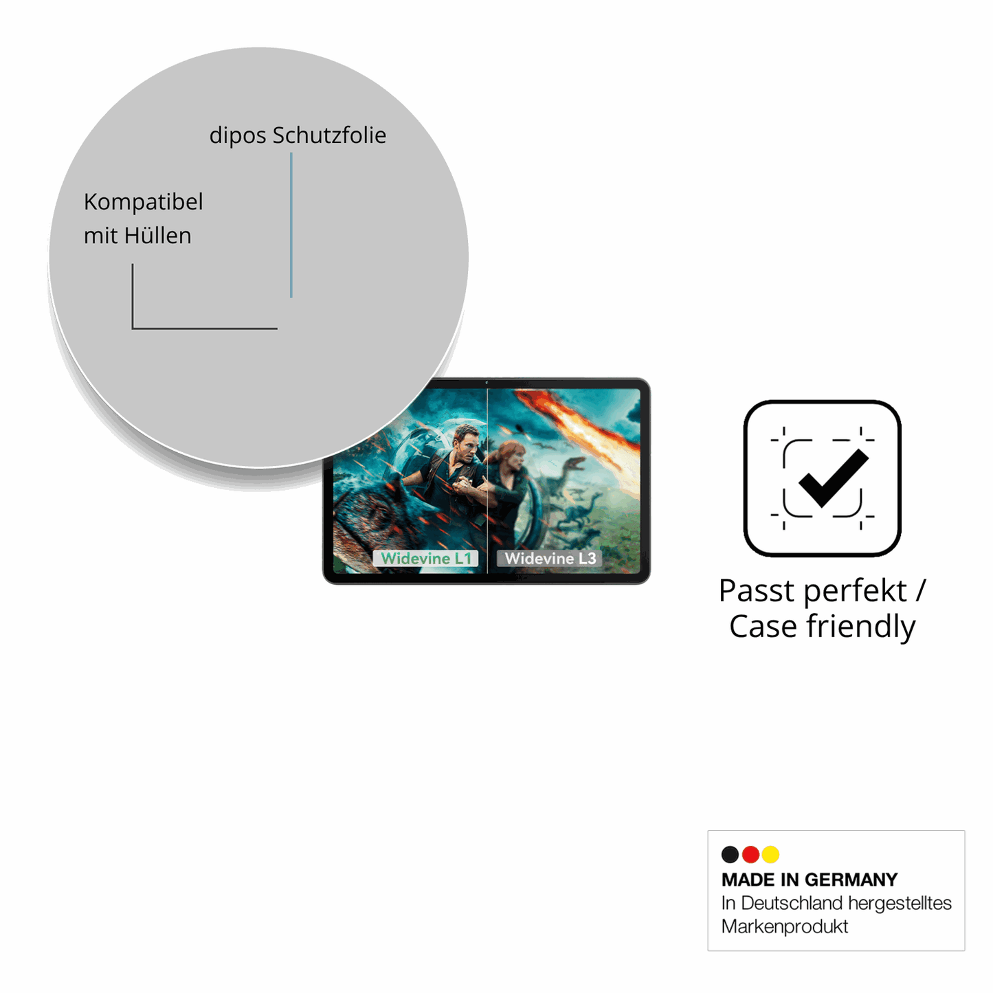 Schutzfolie mit optimaler Passform, zur Verwendung mit Hüllen geeignet