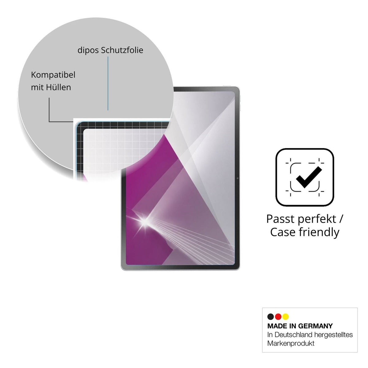 Schutzfolie mit optimaler Passform, zur Verwendung mit Hüllen geeignet