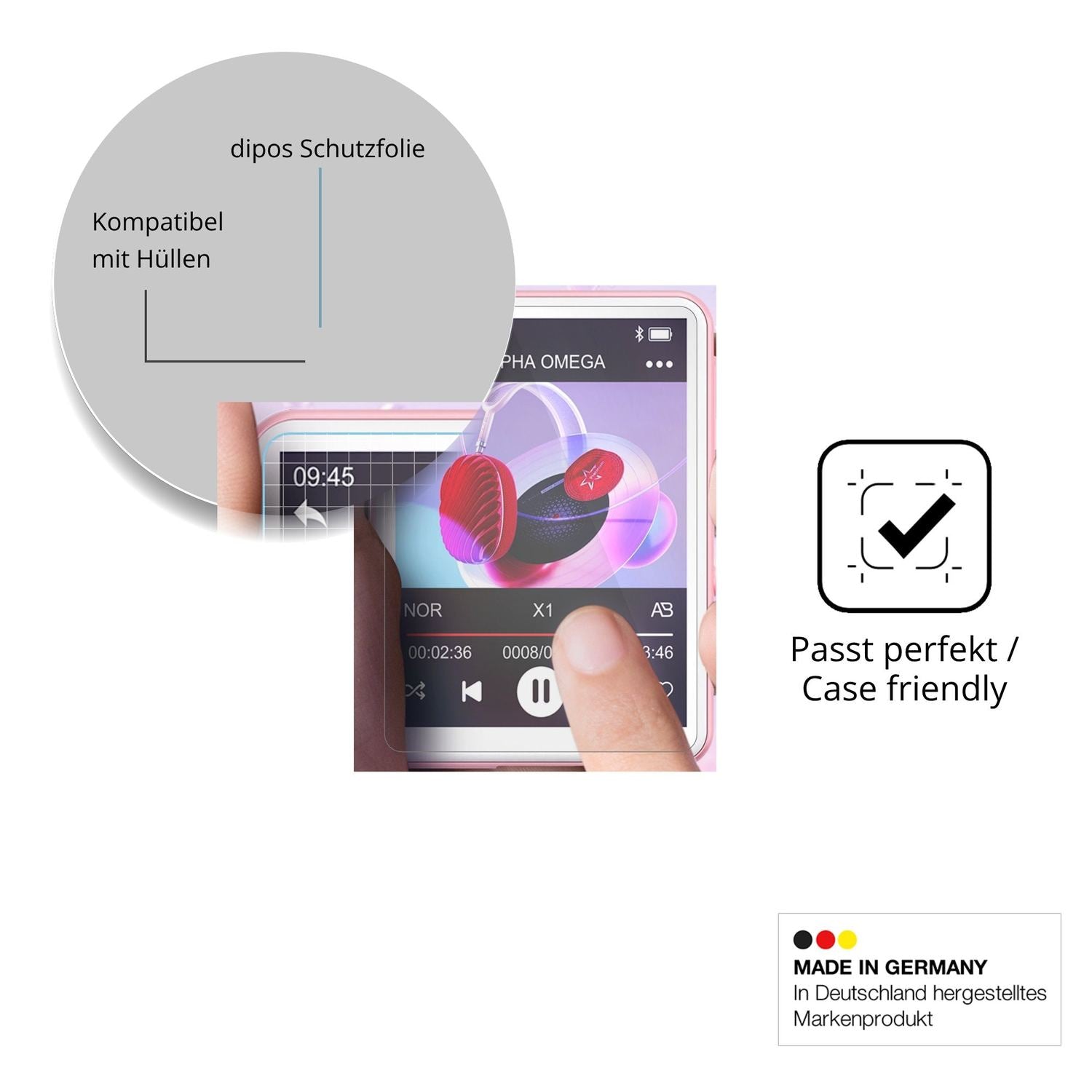 Schutzfolie mit optimaler Passform, zur Verwendung mit Hüllen geeignet