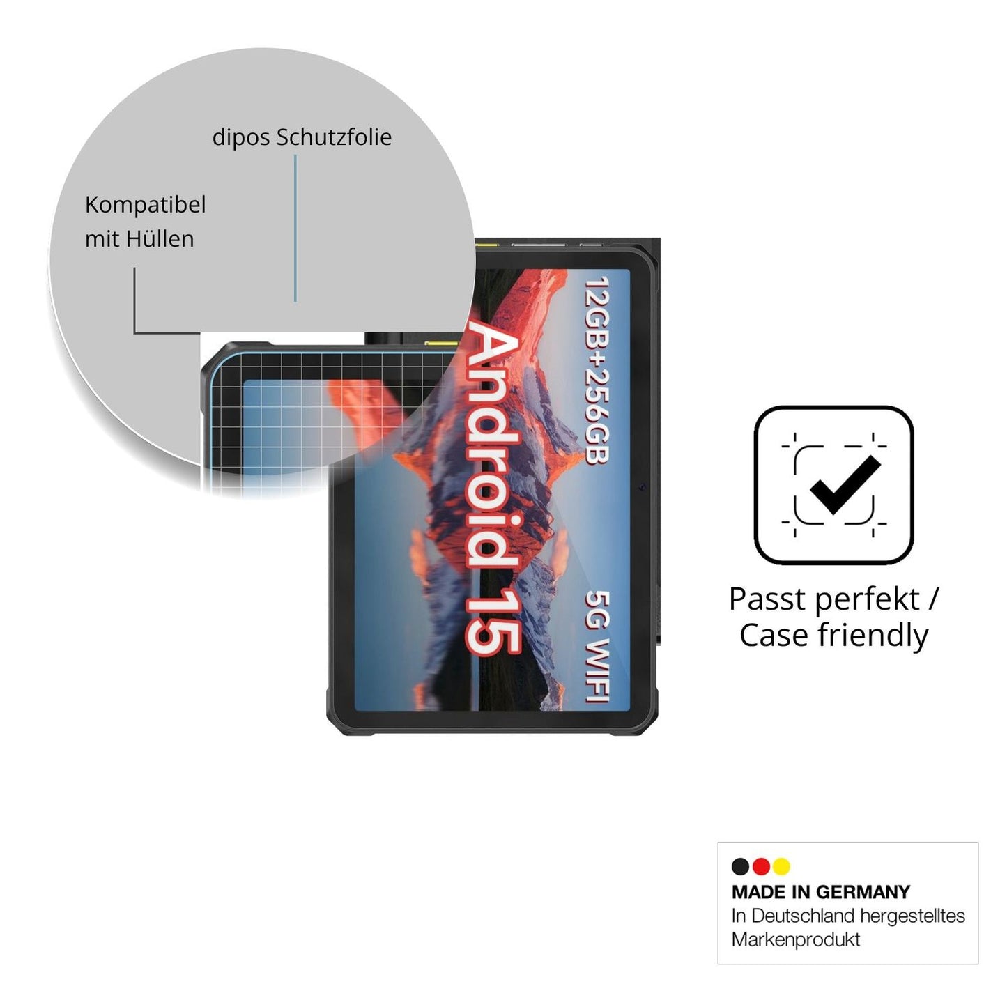Schutzfolie mit optimaler Passform, zur Verwendung mit Hüllen geeignet
