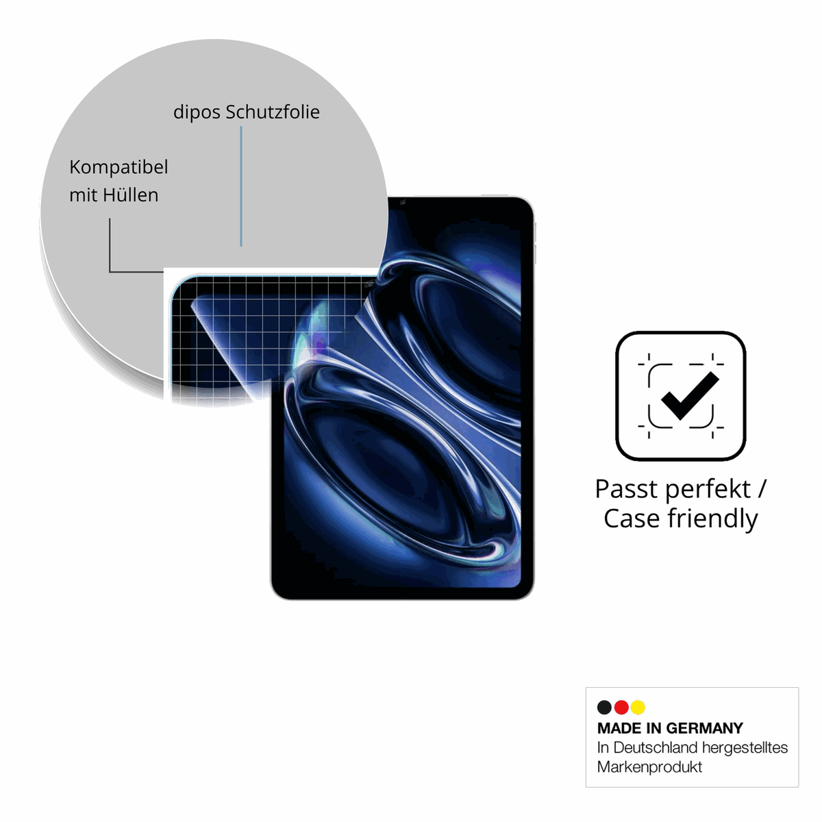 Schutzfolie mit optimaler Passform, zur Verwendung mit Hüllen geeignet