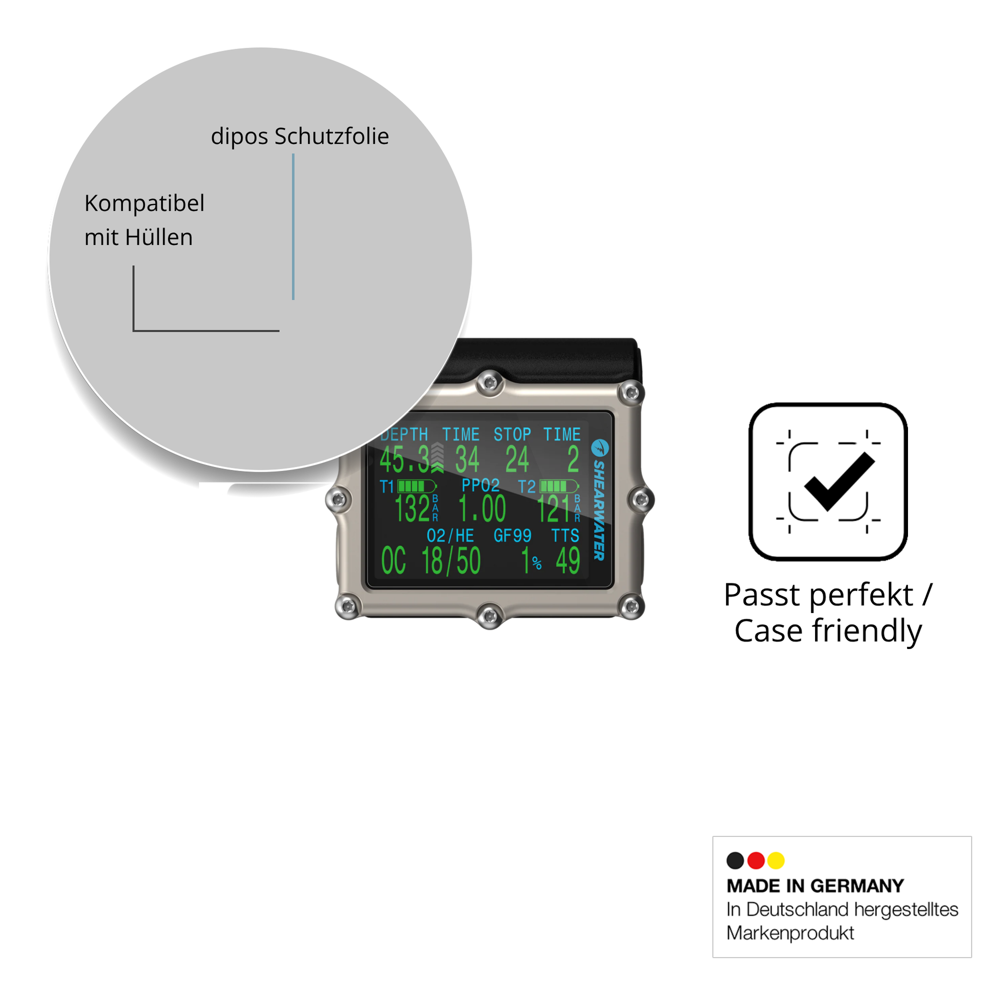 Schutzfolie mit optimaler Passform, zur Verwendung mit Hüllen geeignet