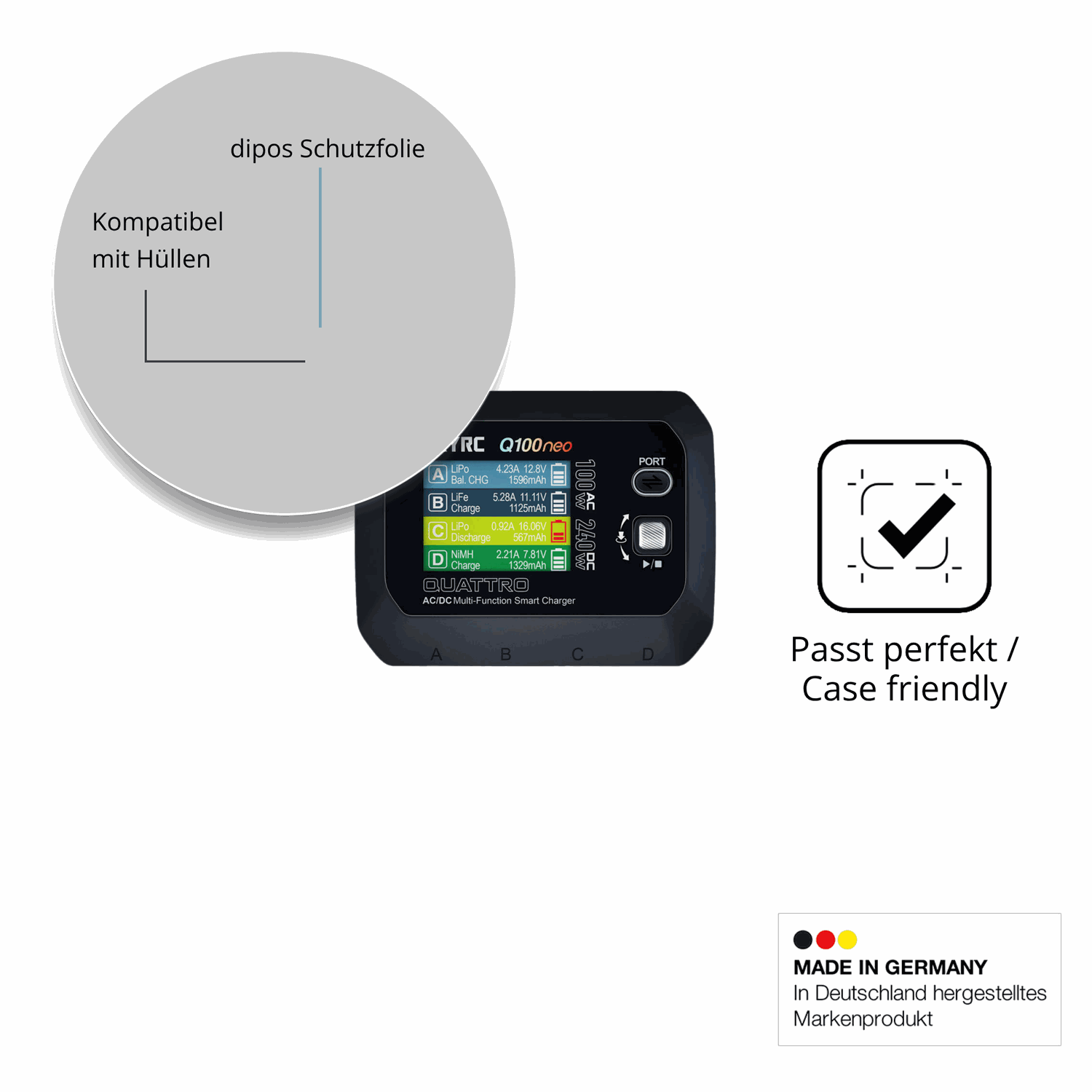 Schutzfolie mit optimaler Passform, zur Verwendung mit Hüllen geeignet