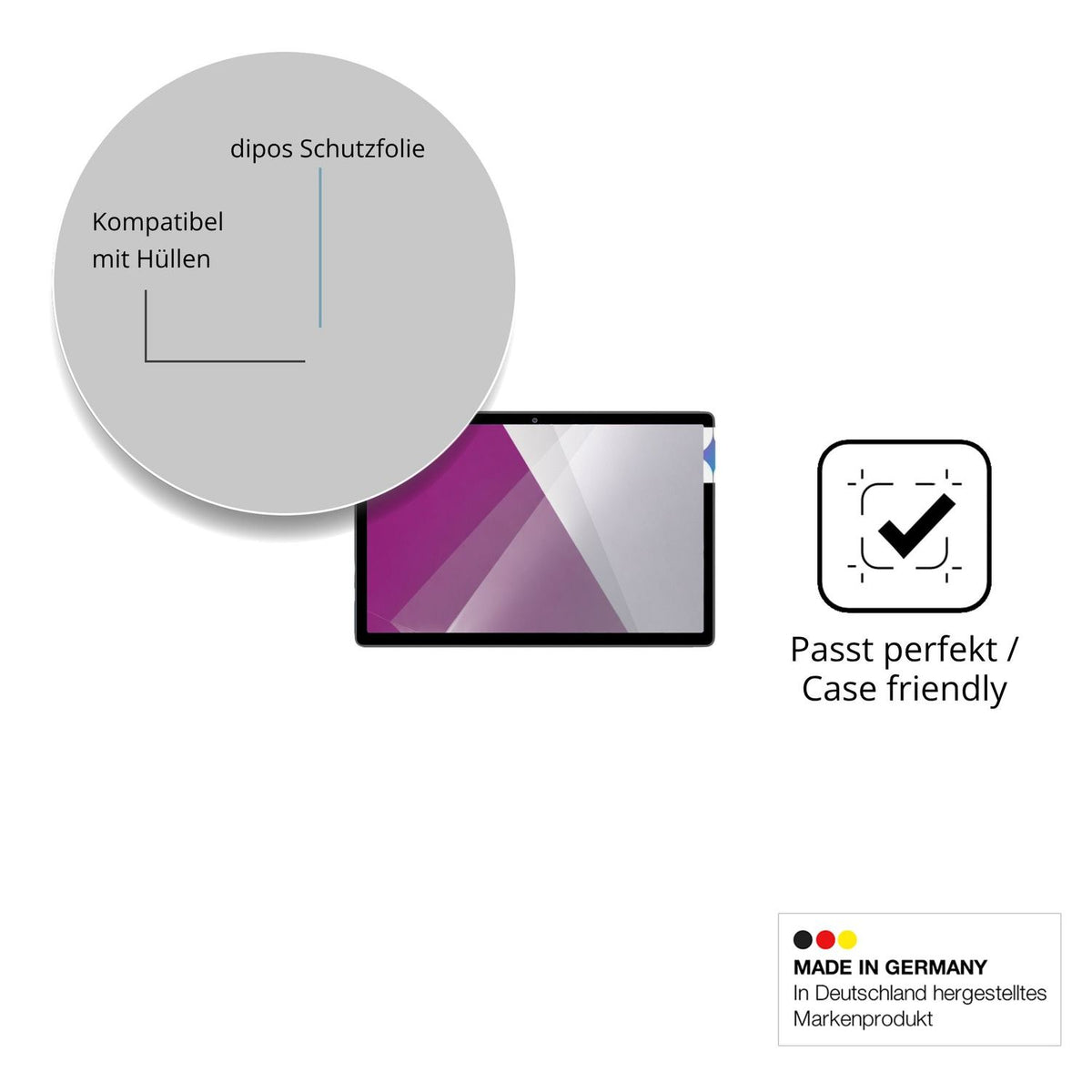 Schutzfolie mit optimaler Passform, zur Verwendung mit Hüllen geeignet