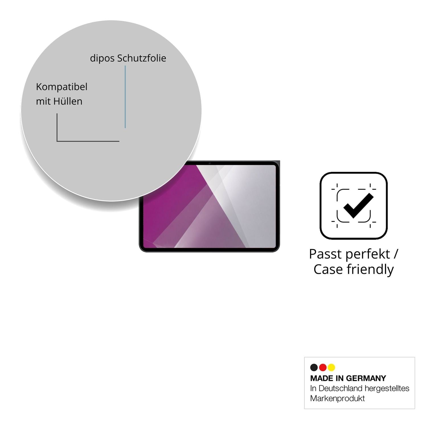 Schutzfolie mit optimaler Passform, zur Verwendung mit Hüllen geeignet