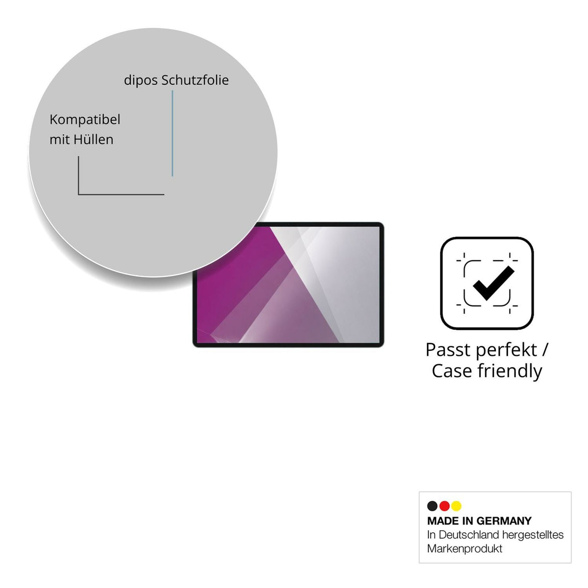 Schutzfolie mit optimaler Passform, zur Verwendung mit Hüllen geeignet
