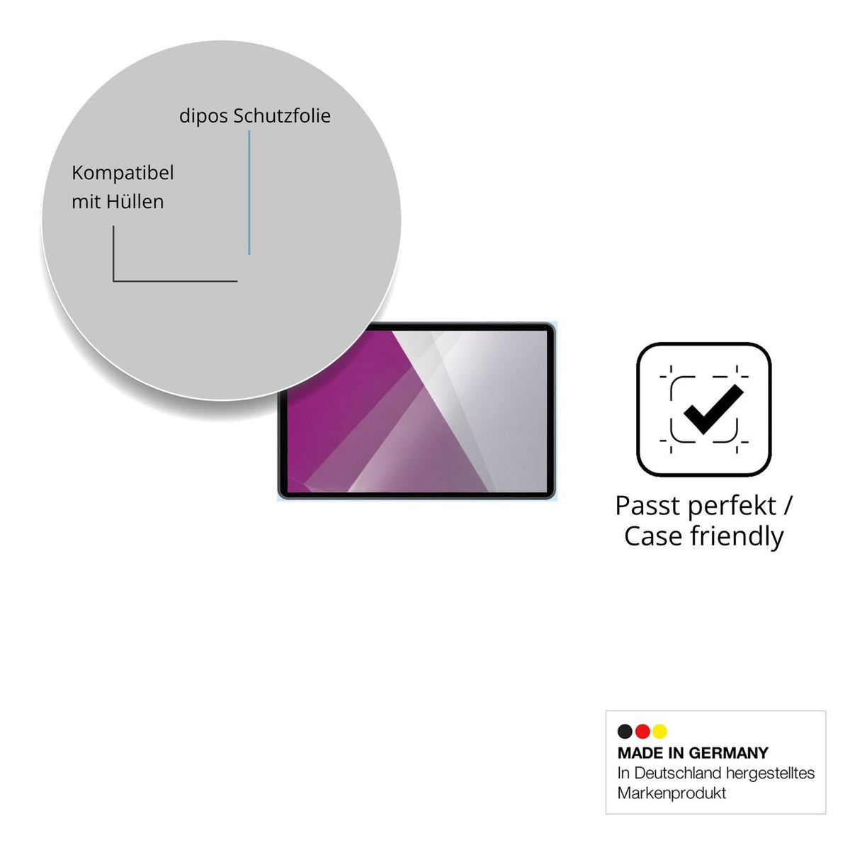 Schutzfolie mit optimaler Passform, zur Verwendung mit Hüllen geeignet