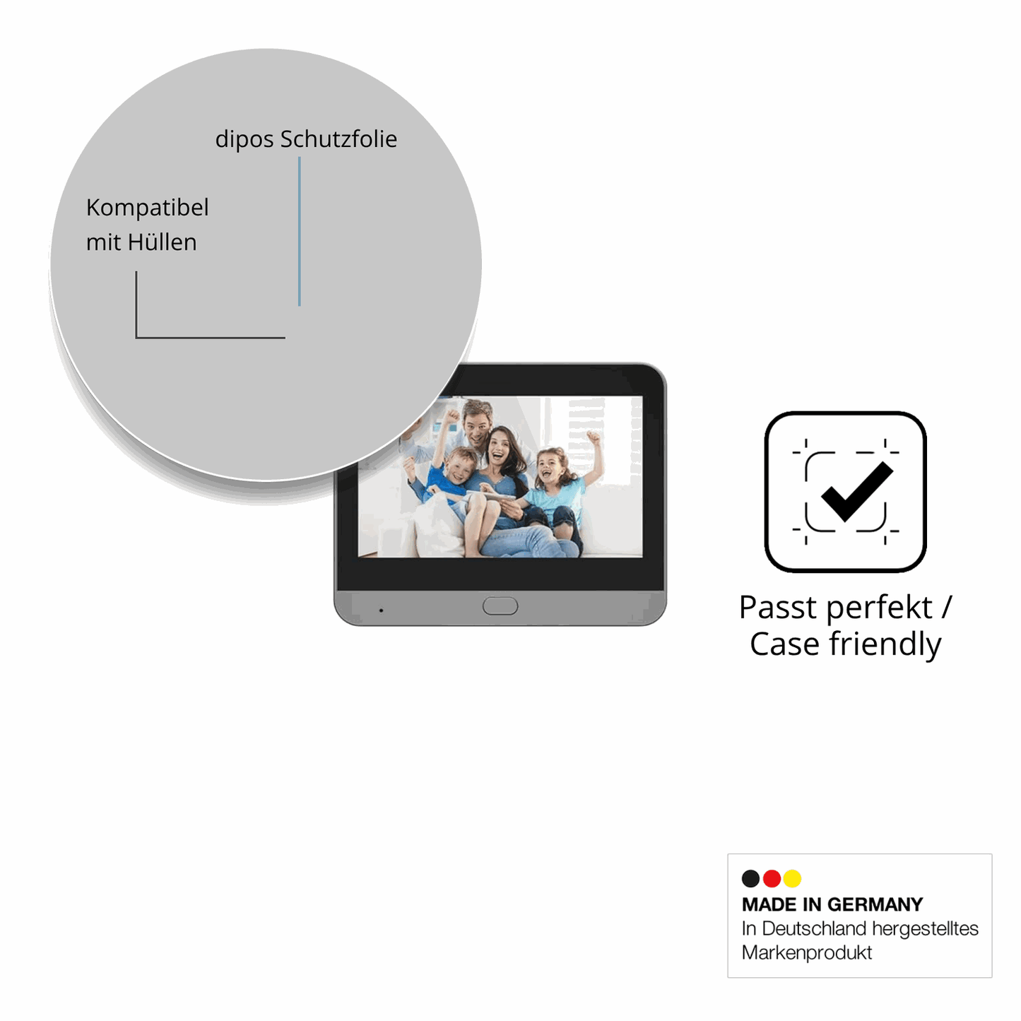 Schutzfolie mit optimaler Passform, zur Verwendung mit Hüllen geeignet