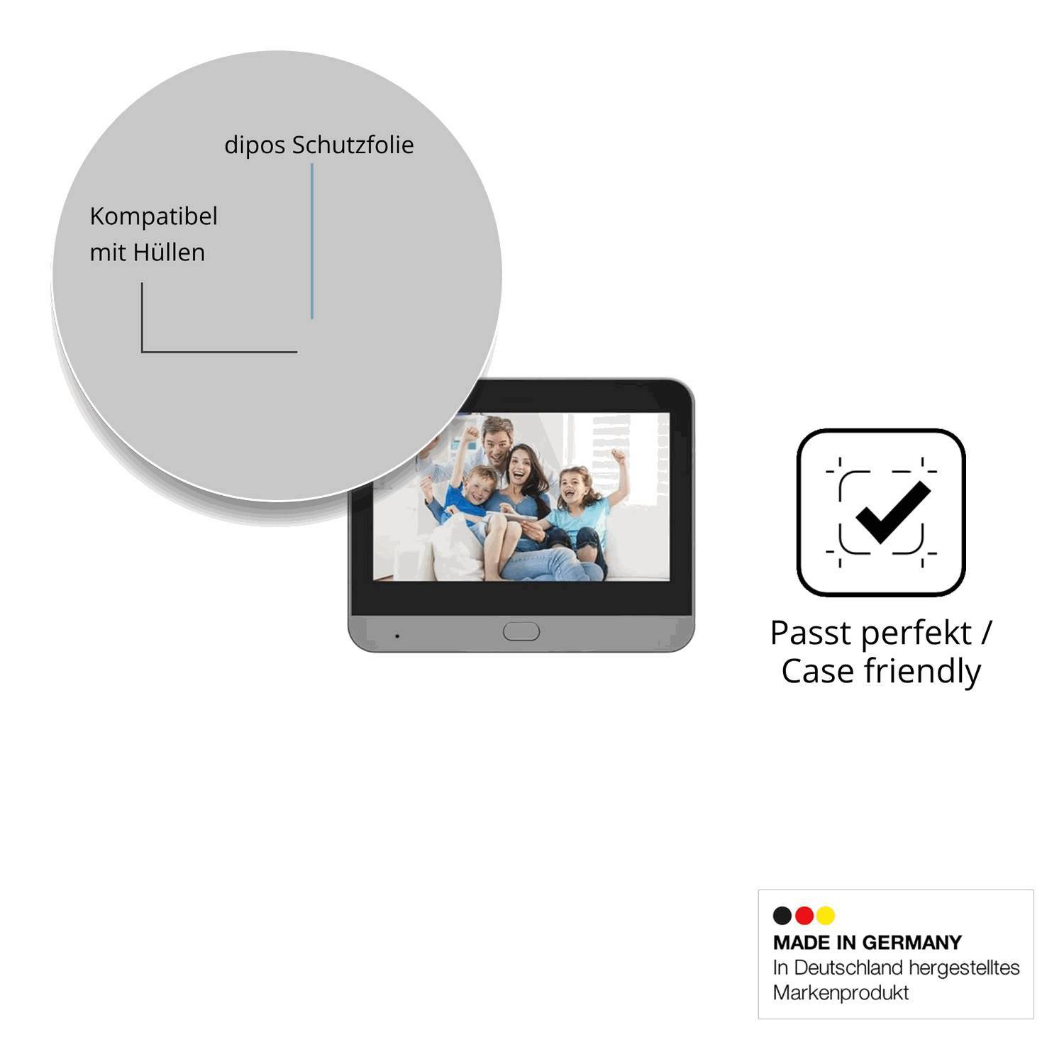 Schutzfolie mit optimaler Passform, zur Verwendung mit Hüllen geeignet