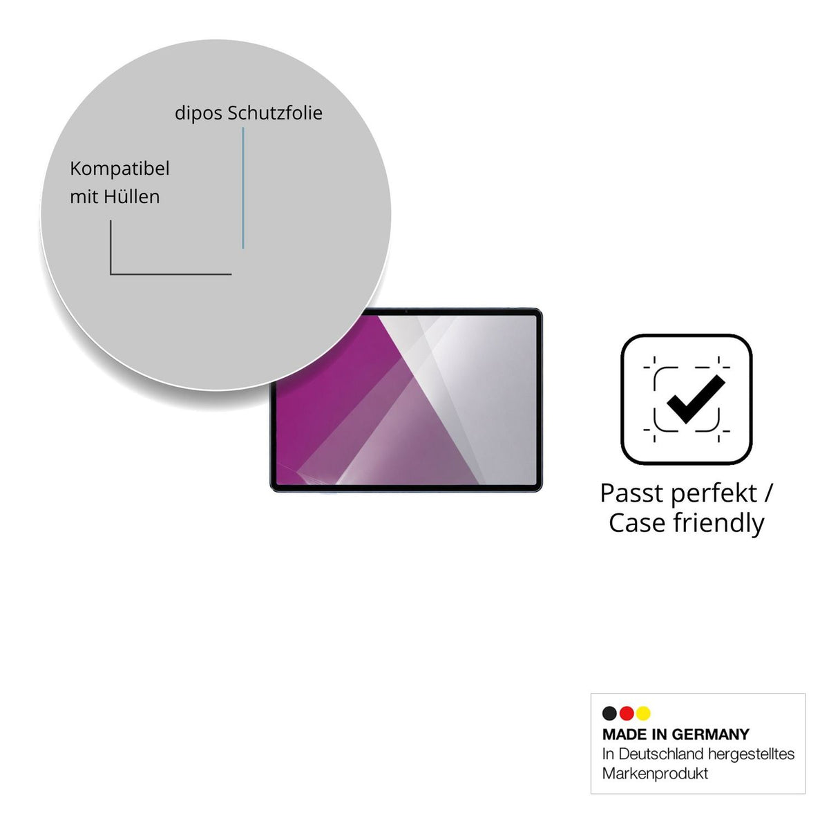 Schutzfolie mit optimaler Passform, zur Verwendung mit Hüllen geeignet