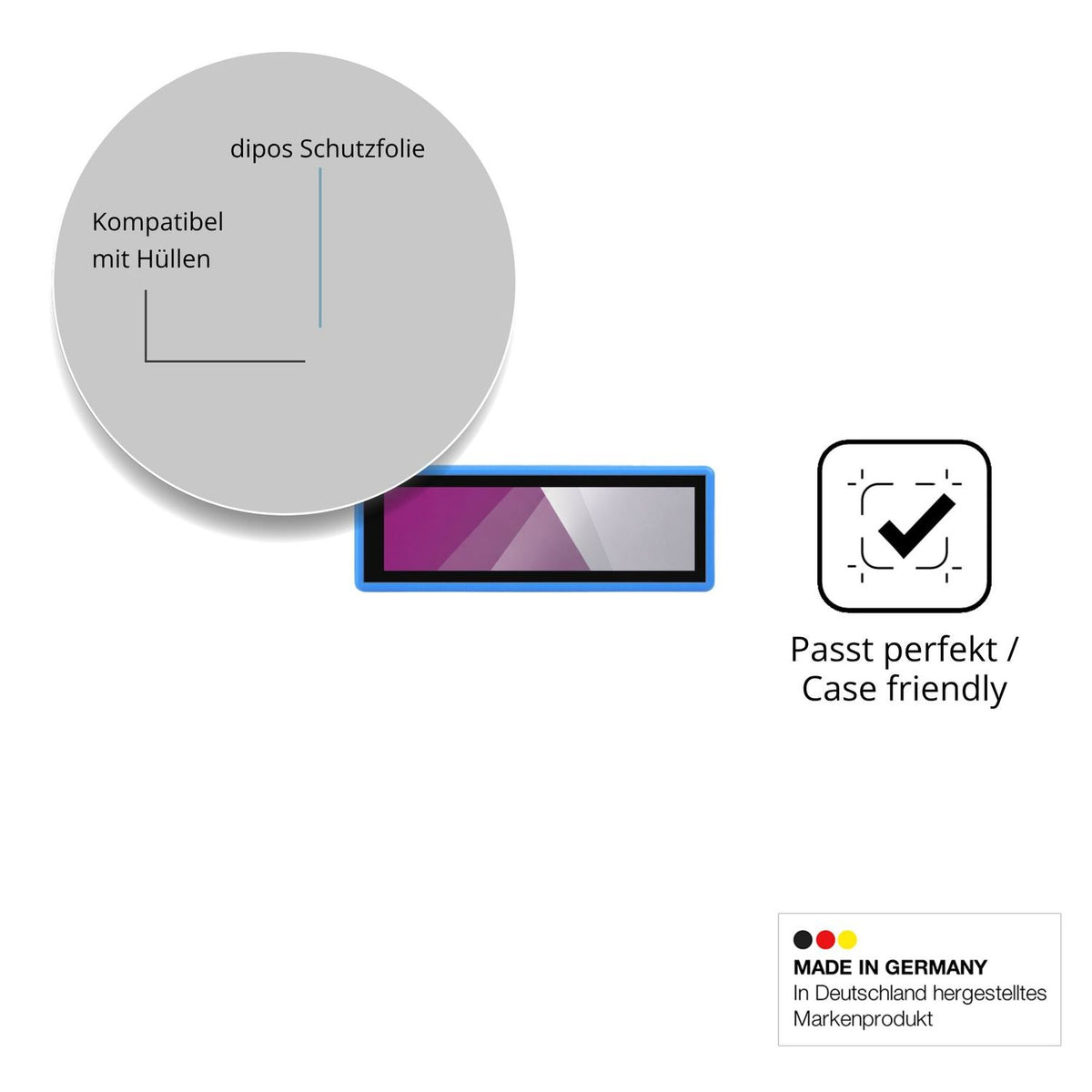Schutzfolie mit optimaler Passform, zur Verwendung mit Hüllen geeignet
