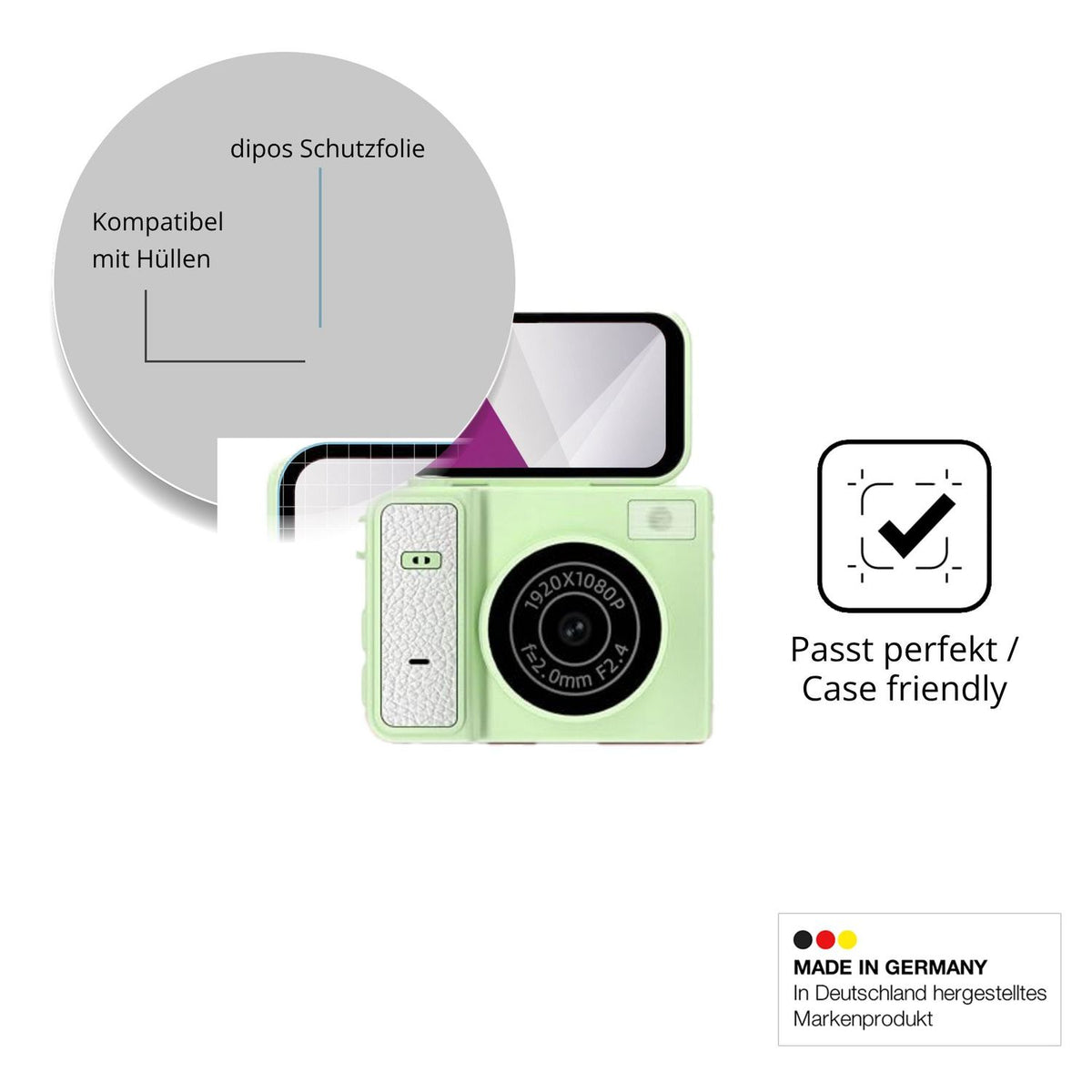 Schutzfolie mit optimaler Passform, zur Verwendung mit Hüllen geeignet