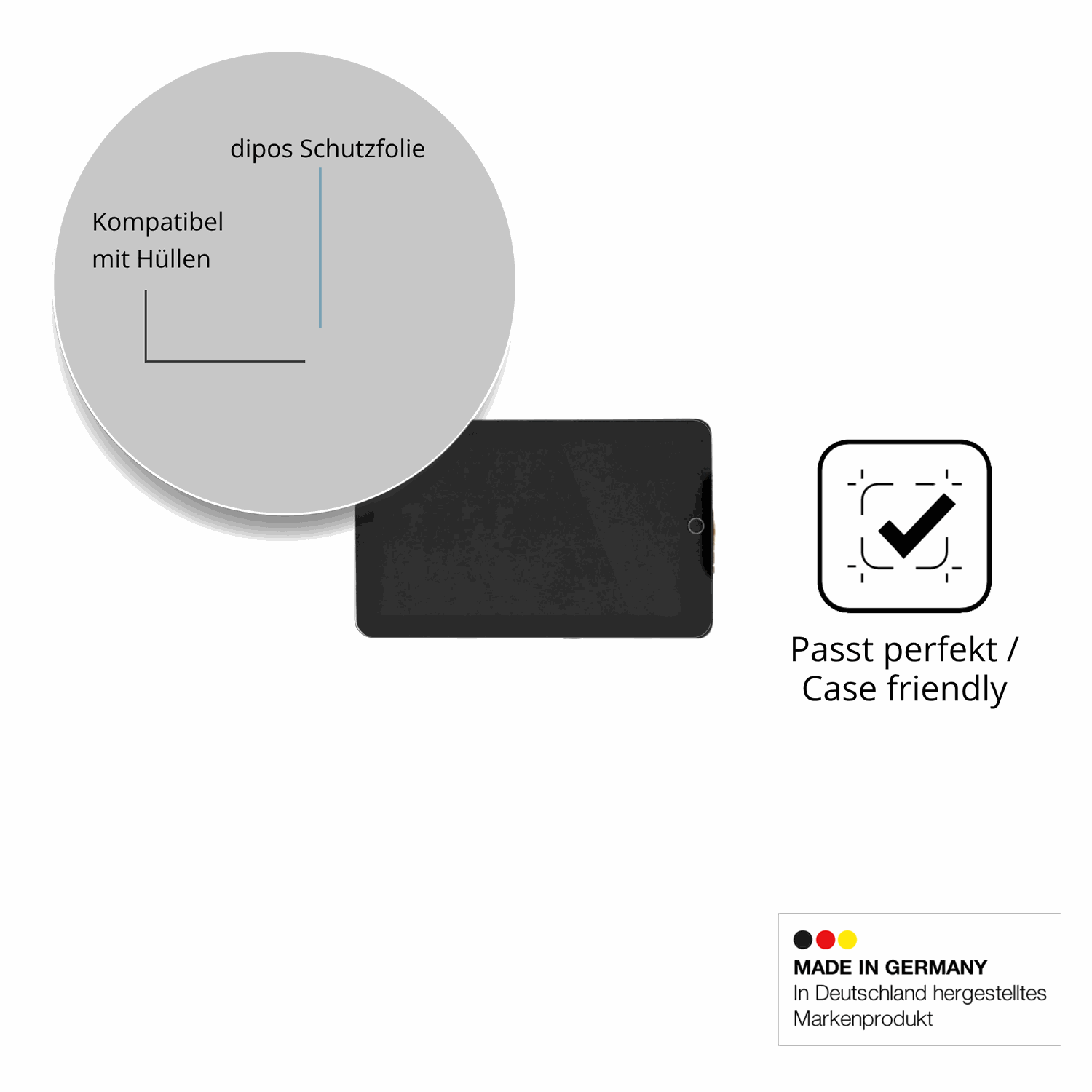 Schutzfolie mit optimaler Passform, zur Verwendung mit Hüllen geeignet
