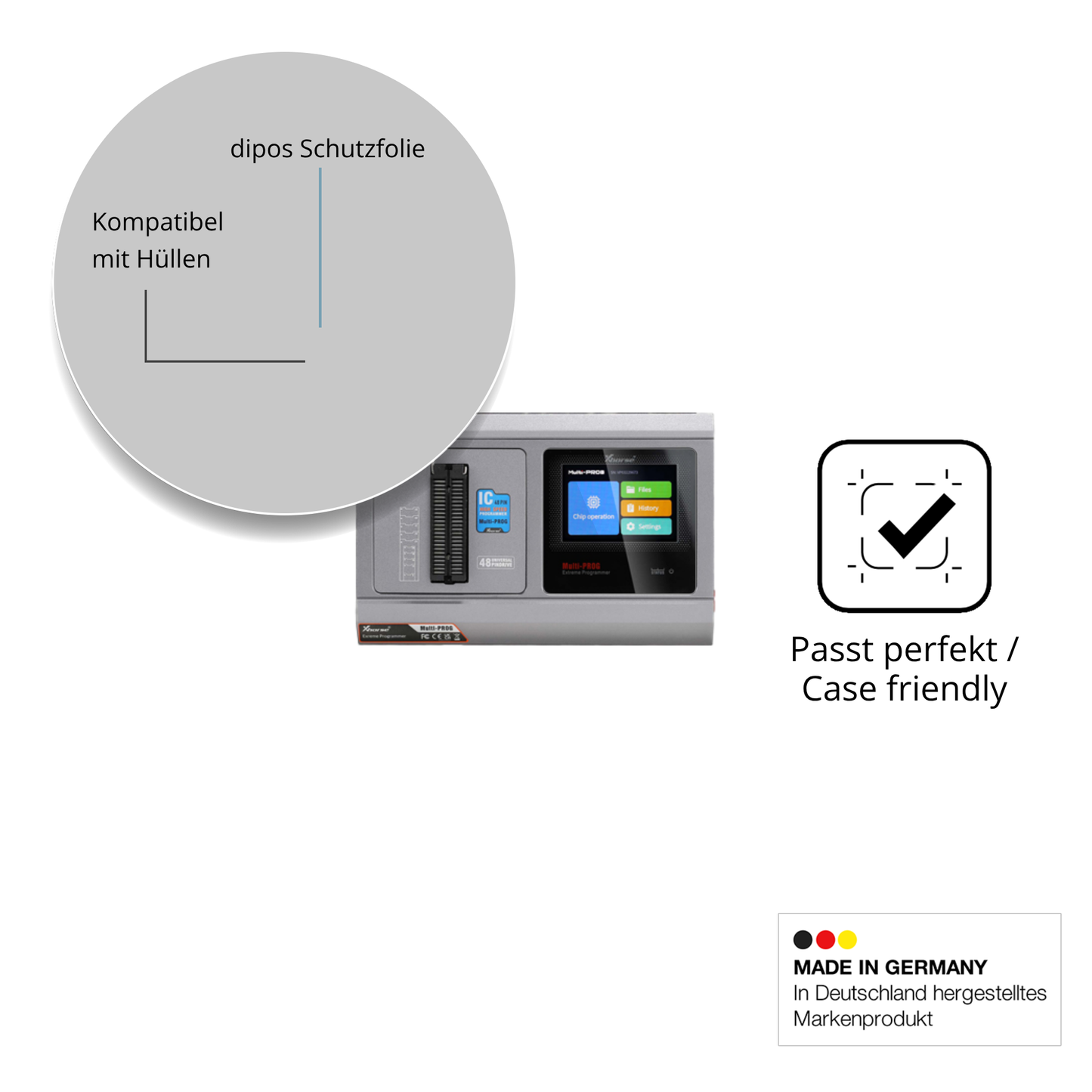 Schutzfolie mit optimaler Passform, zur Verwendung mit Hüllen geeignet