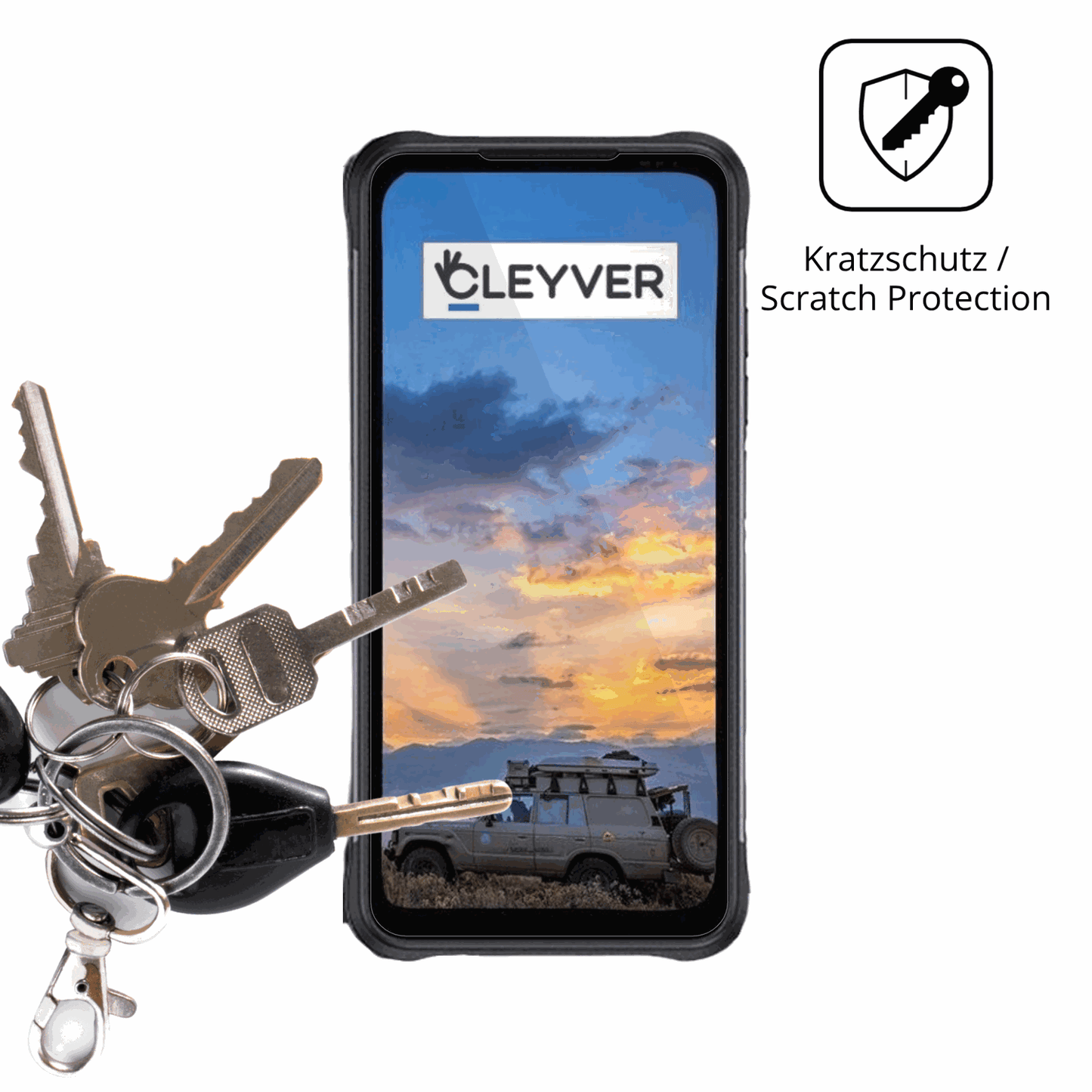Schutz gegen Kratzer auf dem cleyverextreme 4g Glas durch Schlüssel oder Ähnliches