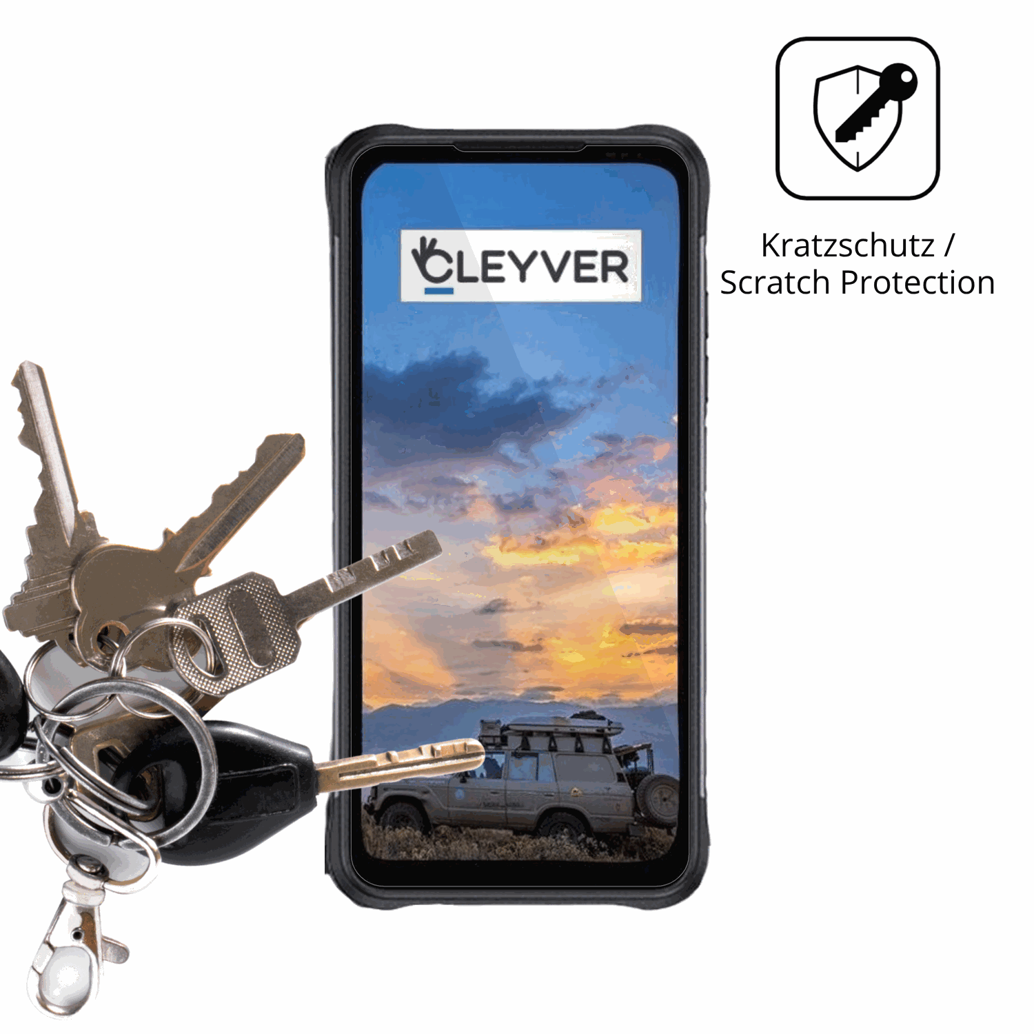 Schutz gegen Kratzer auf dem cleyverextreme 4g Glas durch Schlüssel oder Ähnliches