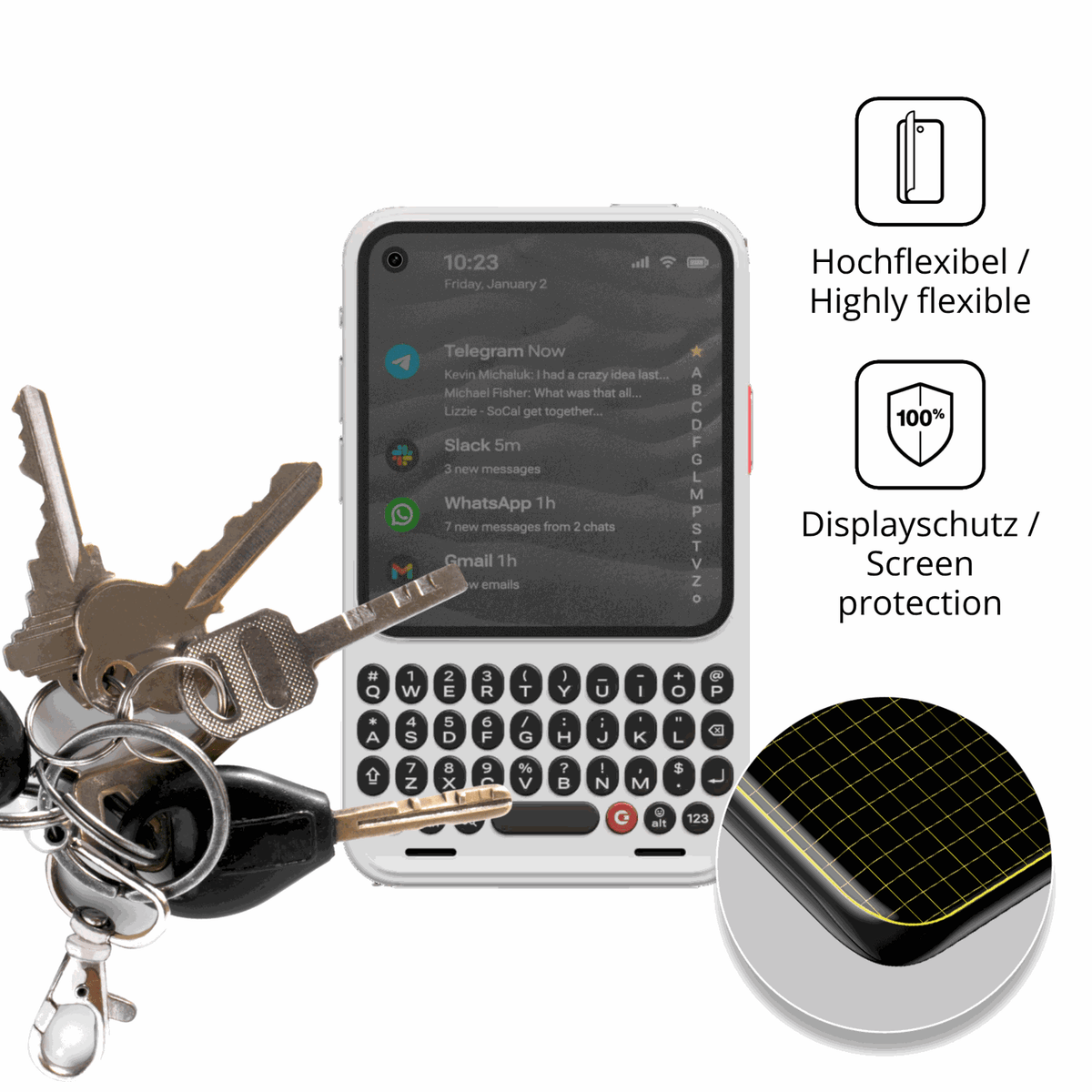 dipos Displayschutz f�r Clicks Communicator, mit Blickschutzfilter und perfekter Passform auch f�r die Rundungen