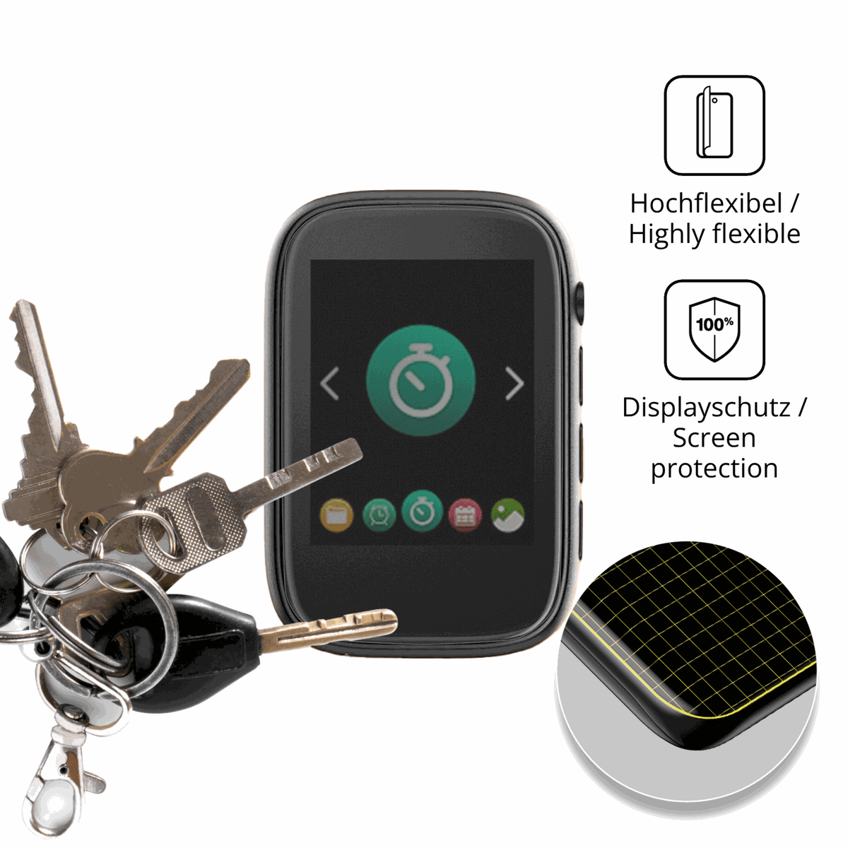 dipos Displayschutz für colorcool A3 MP3-Player, mit Blickschutzfilter und perfekter Passform auch für die Rundungen