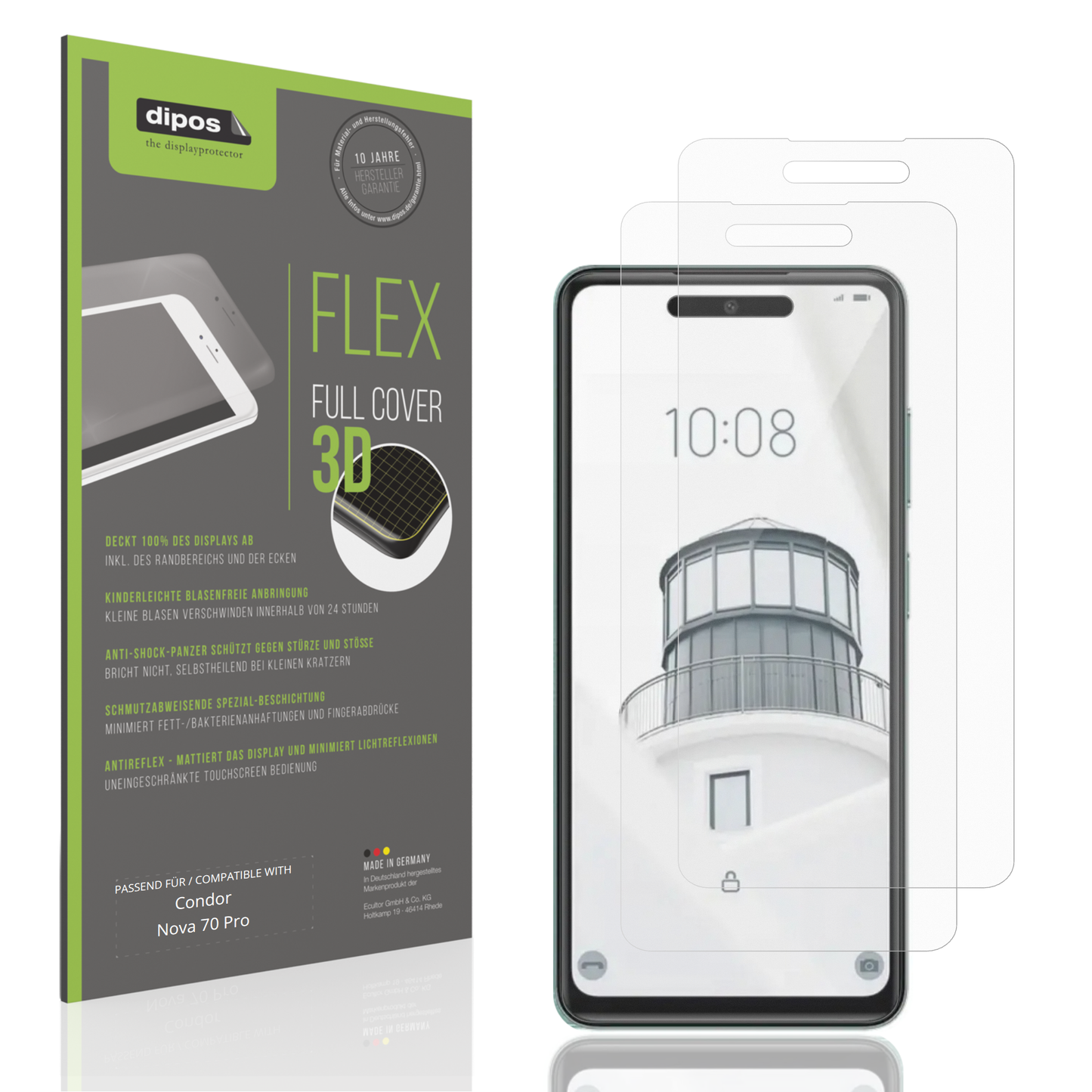 Matte Displayschutzfolie von dipos passend für condornova 70 pro, 100% Displayabdeckung und blasenfreie Montage