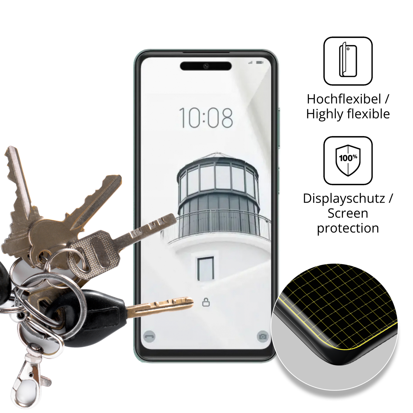 dipos Displayschutz für condornova 70 pro, transparente Oberfläche, perfekte Passform auch für die Rundungen