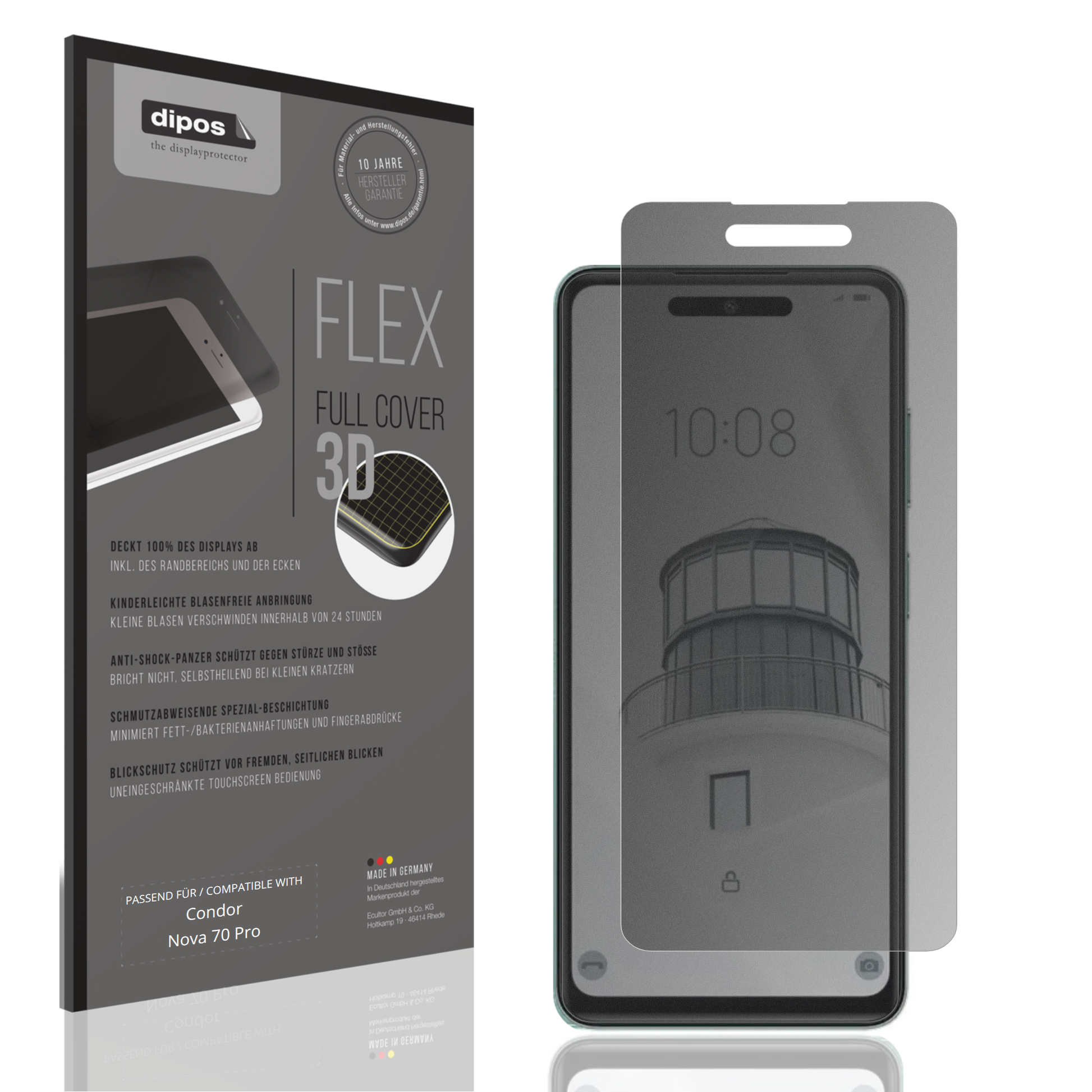 Blickschutzfolie von dipos passend für condornova 70 pro, 100% Displayabdeckung und blasenfreie Montage
