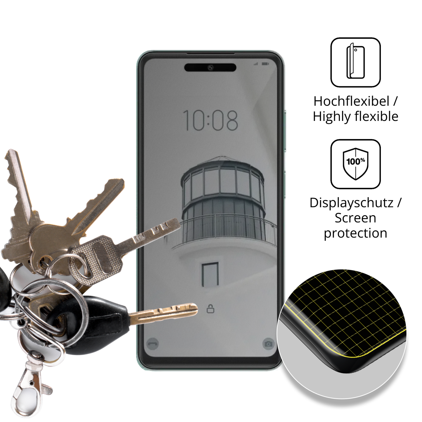 dipos Displayschutz für condornova 70 pro, mit Blickschutzfilter und perfekter Passform auch für die Rundungen