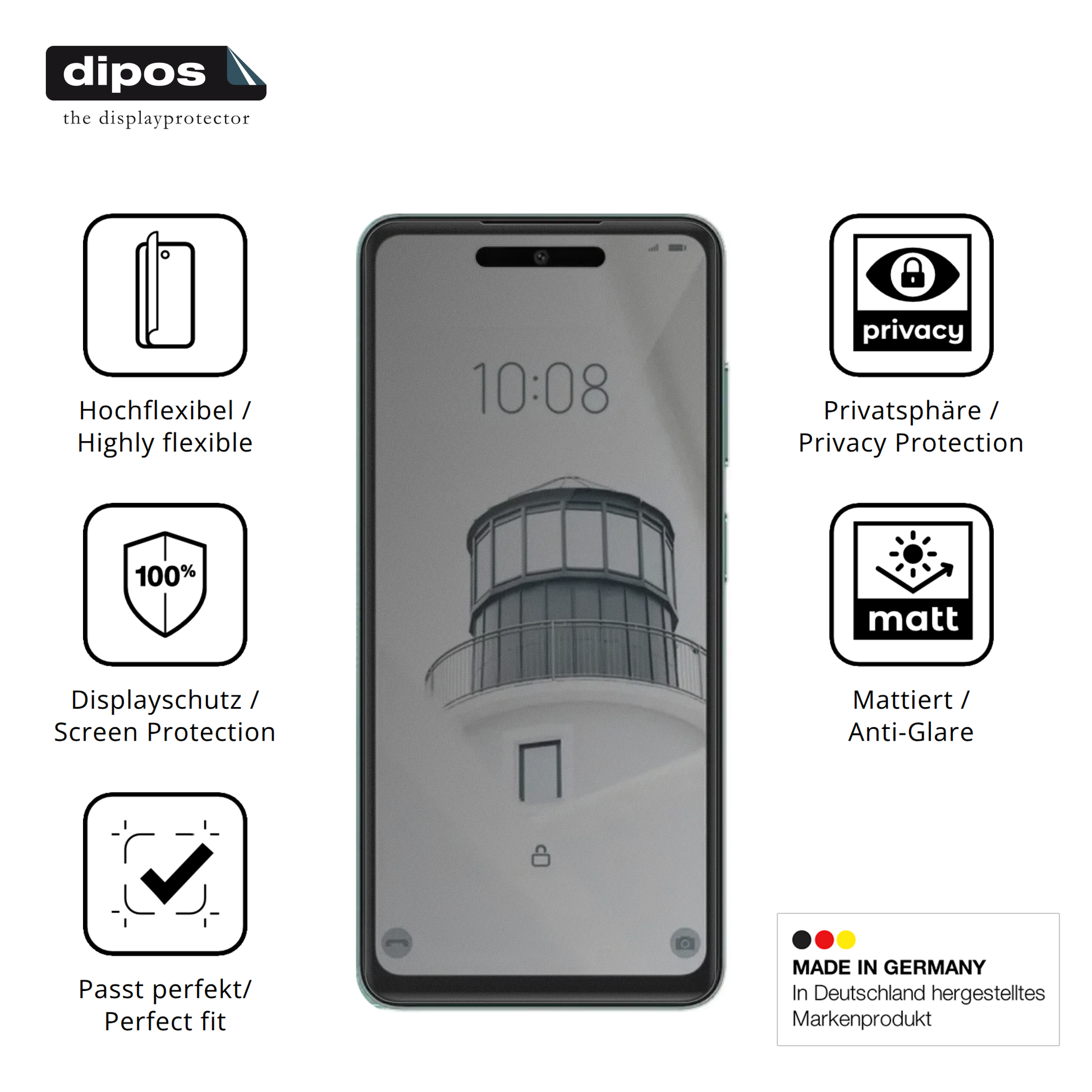 Flexible TPU-Folie passend zugeschnitten für condornova 70 pro, mit Privatsphäre-Schutz durch Sichtschutz-Folie