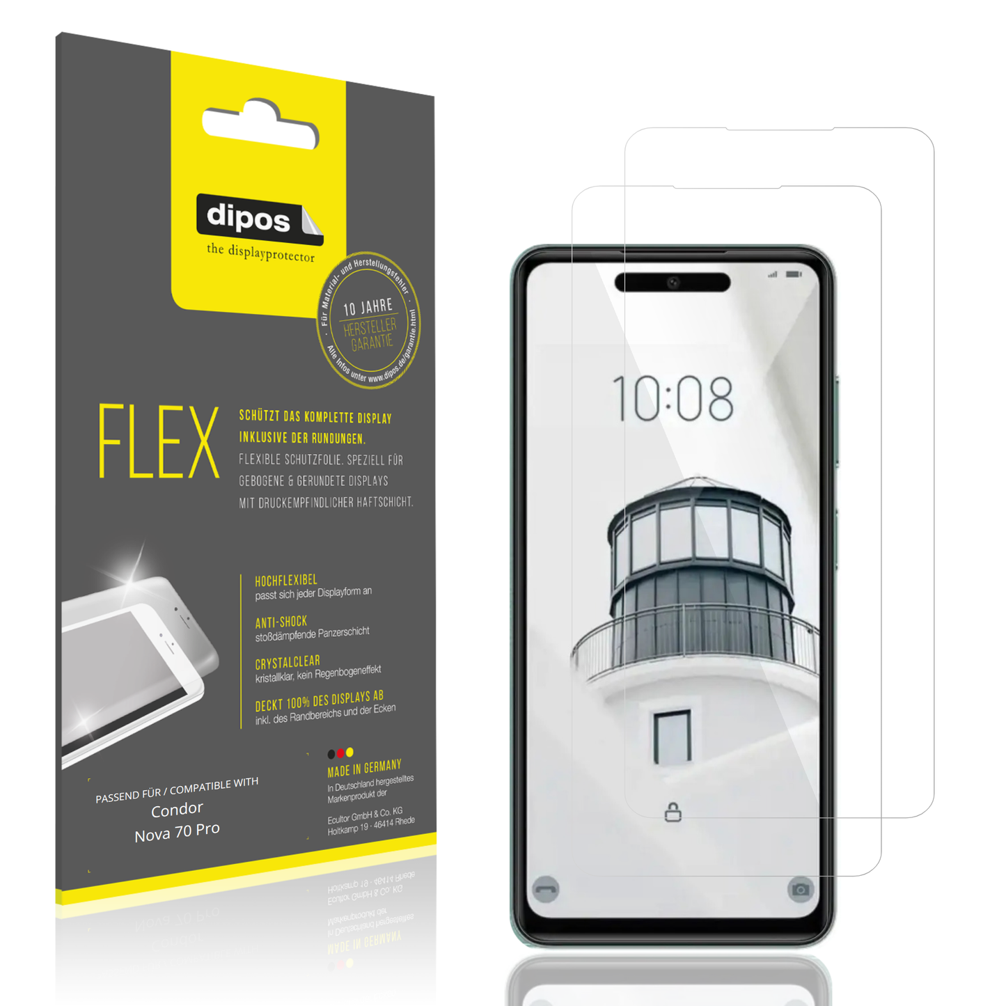 Klare Displayschutzfolie von dipos passend für condornova 70 pro, 100% Displayabdeckung und blasenfreie Montage