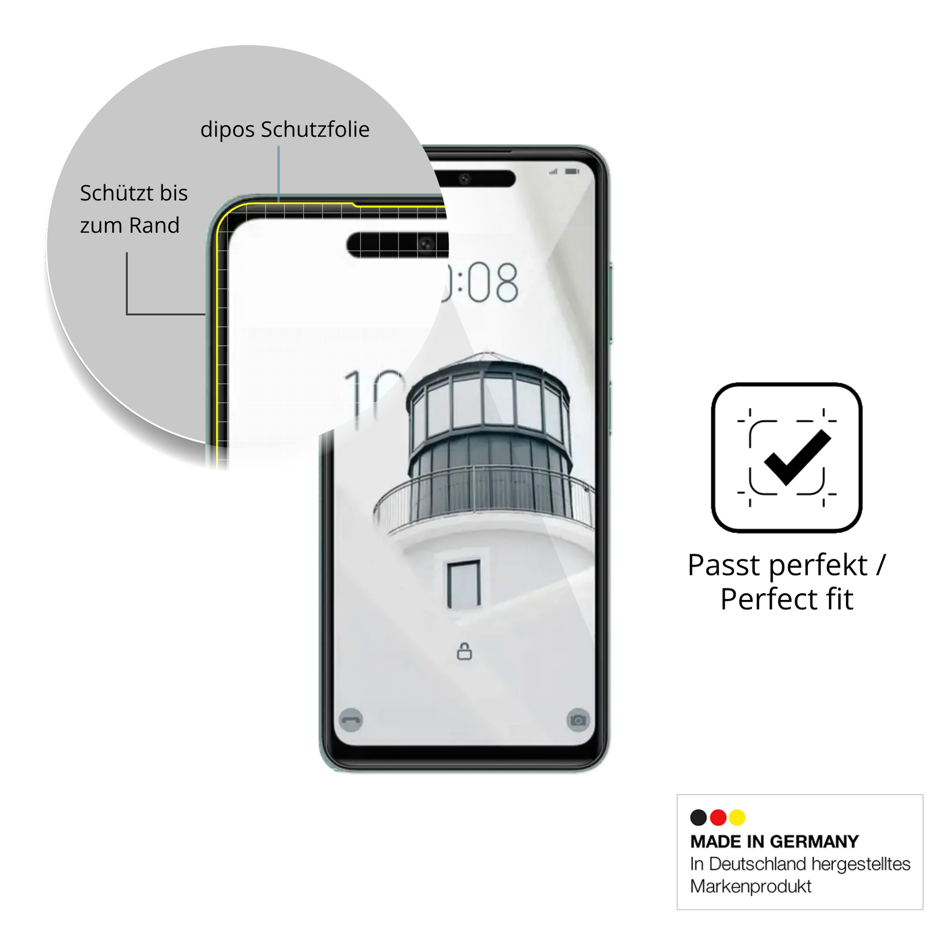 Schutzfolie mit optimaler Passform, zur Verwendung mit Hüllen geeignet