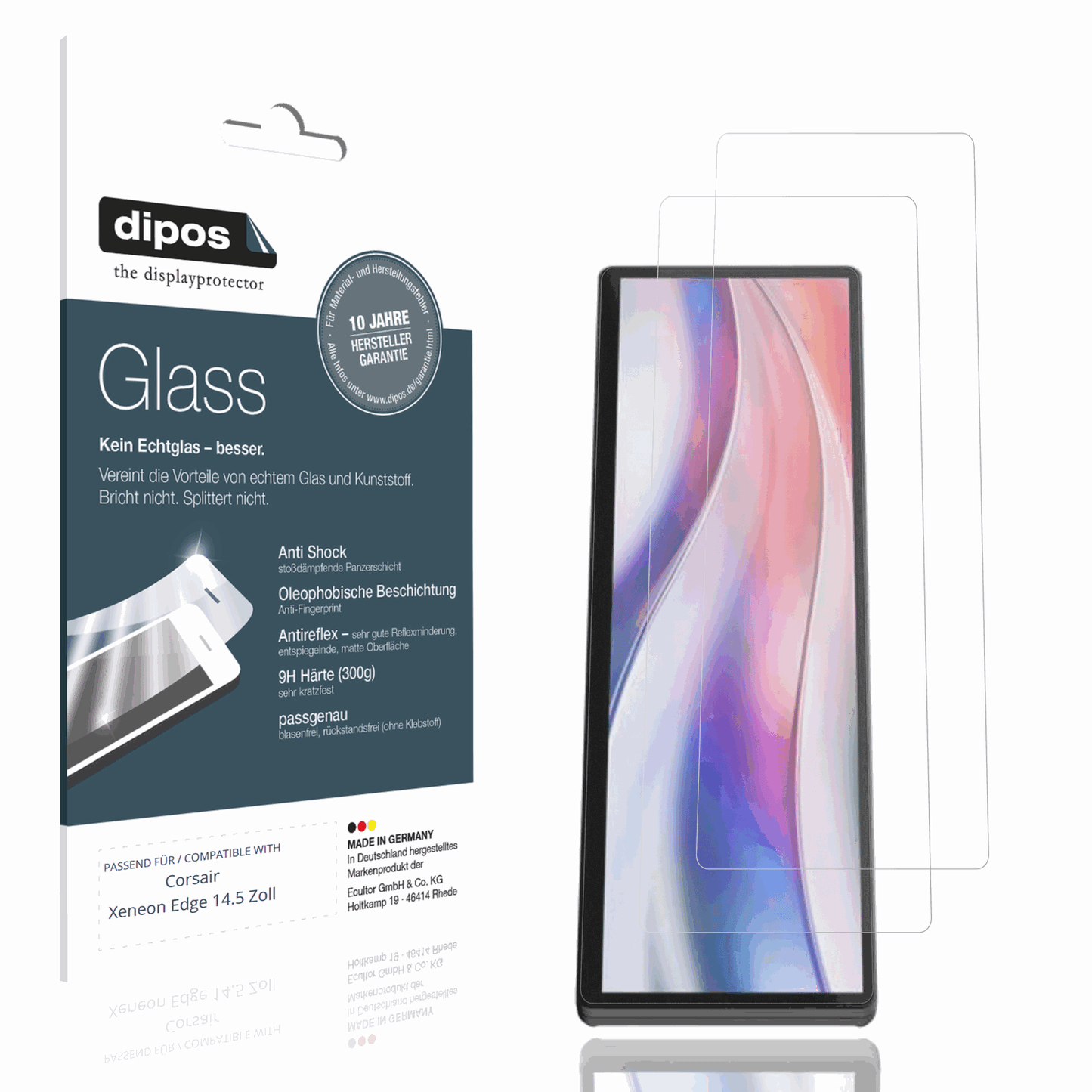 Matte Displayschutzfolie von dipos passend für Corsair Xeneon Edge 14.5 Zoll, 9H kratzfest und blasenfrei montiert