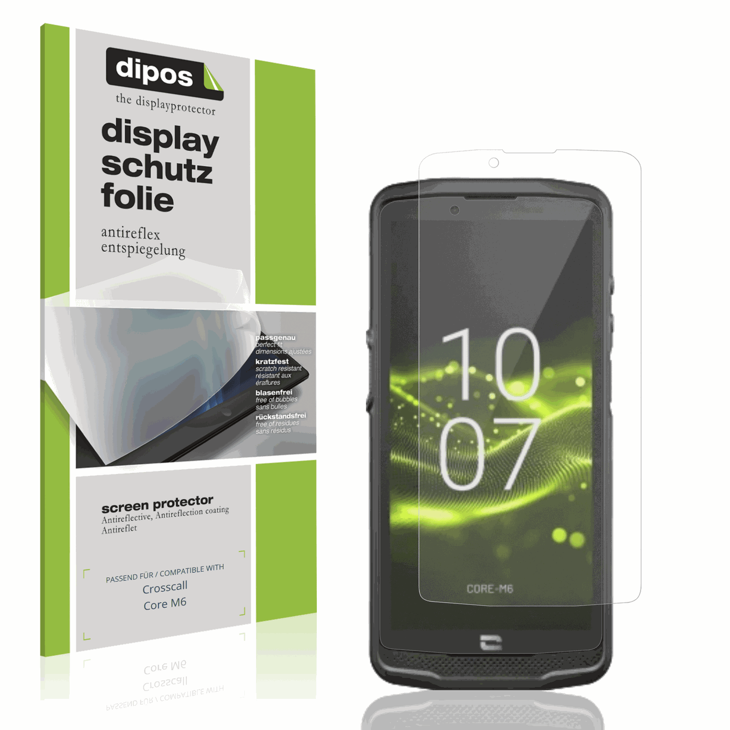 Matte Displayschutzfolie von dipos passend für Crosscall Core M6, präziser Zuschnitt und blasenfrei montiert
