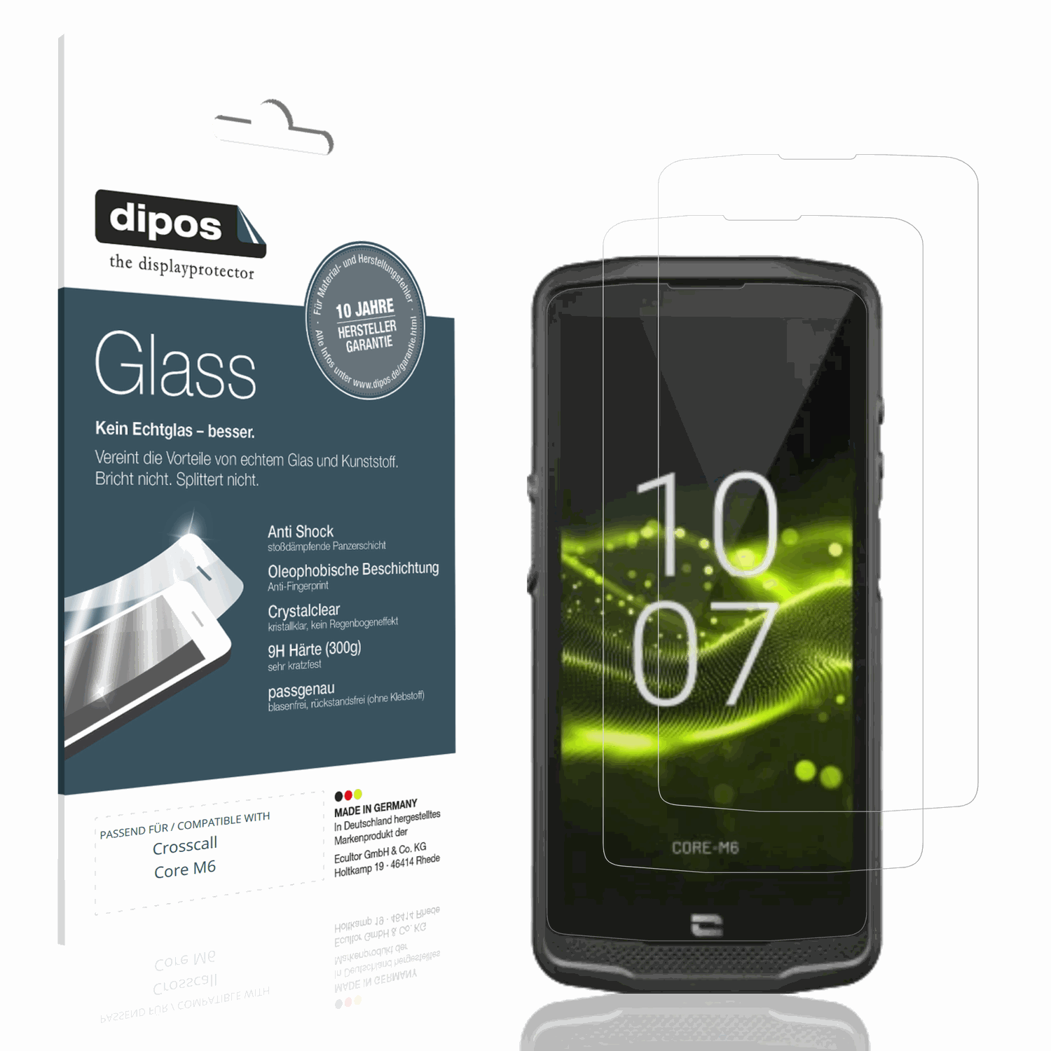 Klare Displayschutzfolie von dipos passend für Crosscall Core M6, 9H kratzfest und blasenfrei montiert