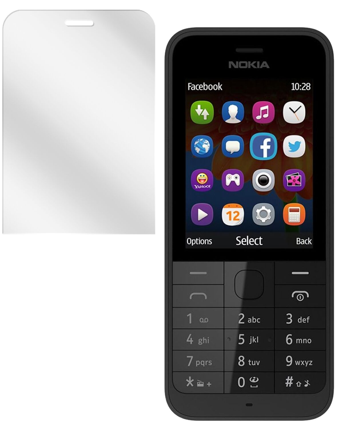 225Nokia mit aufgebrachter dipos Displayschutzfolie, glasklare Darstellung ohne Einschränkungen