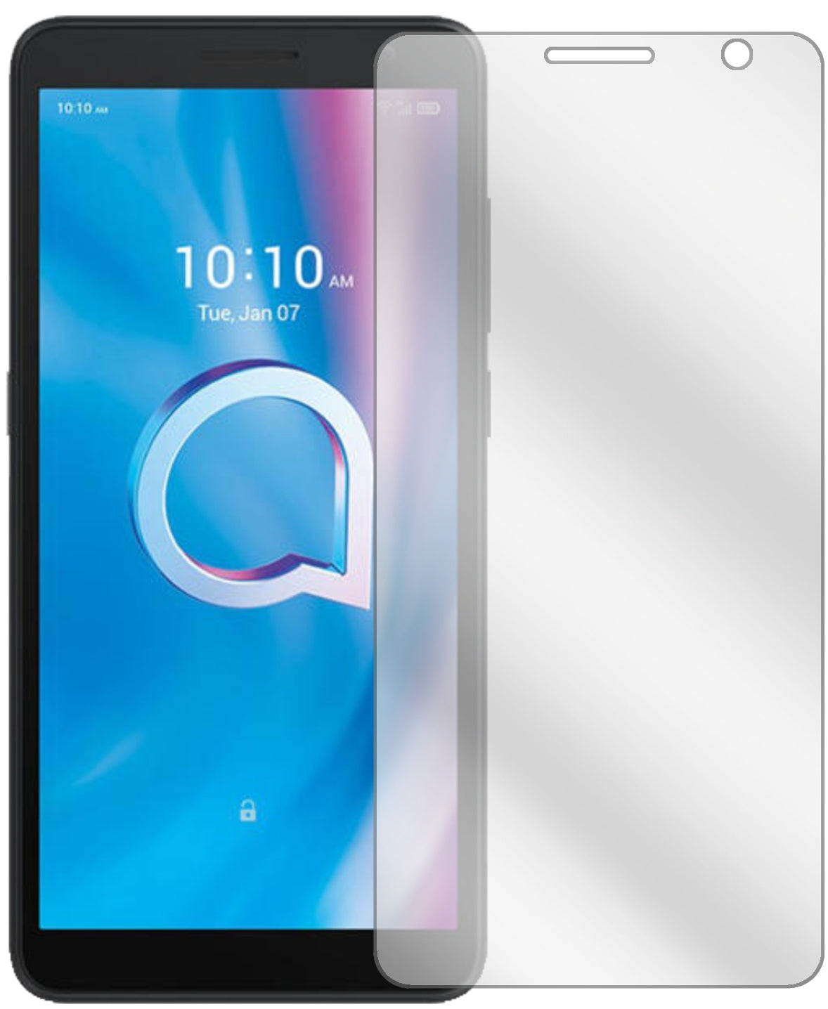 Alcatel1B (2020) mit aufgebrachter dipos Displayschutzfolie, glasklare Darstellung ohne Einschränkungen
