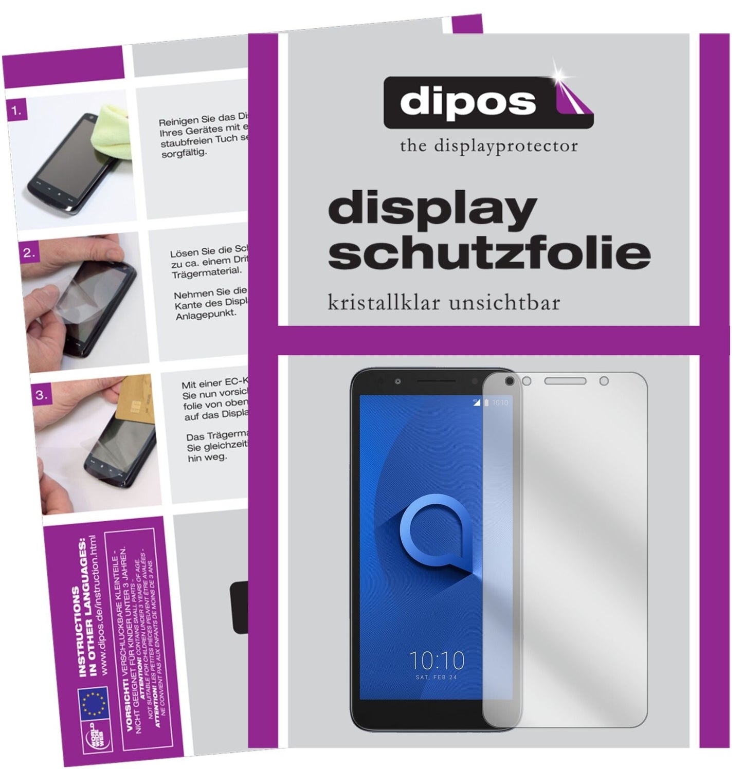 Alcatel1X mit aufgebrachter dipos Displayschutzfolie, glasklare Darstellung ohne Einschränkungen