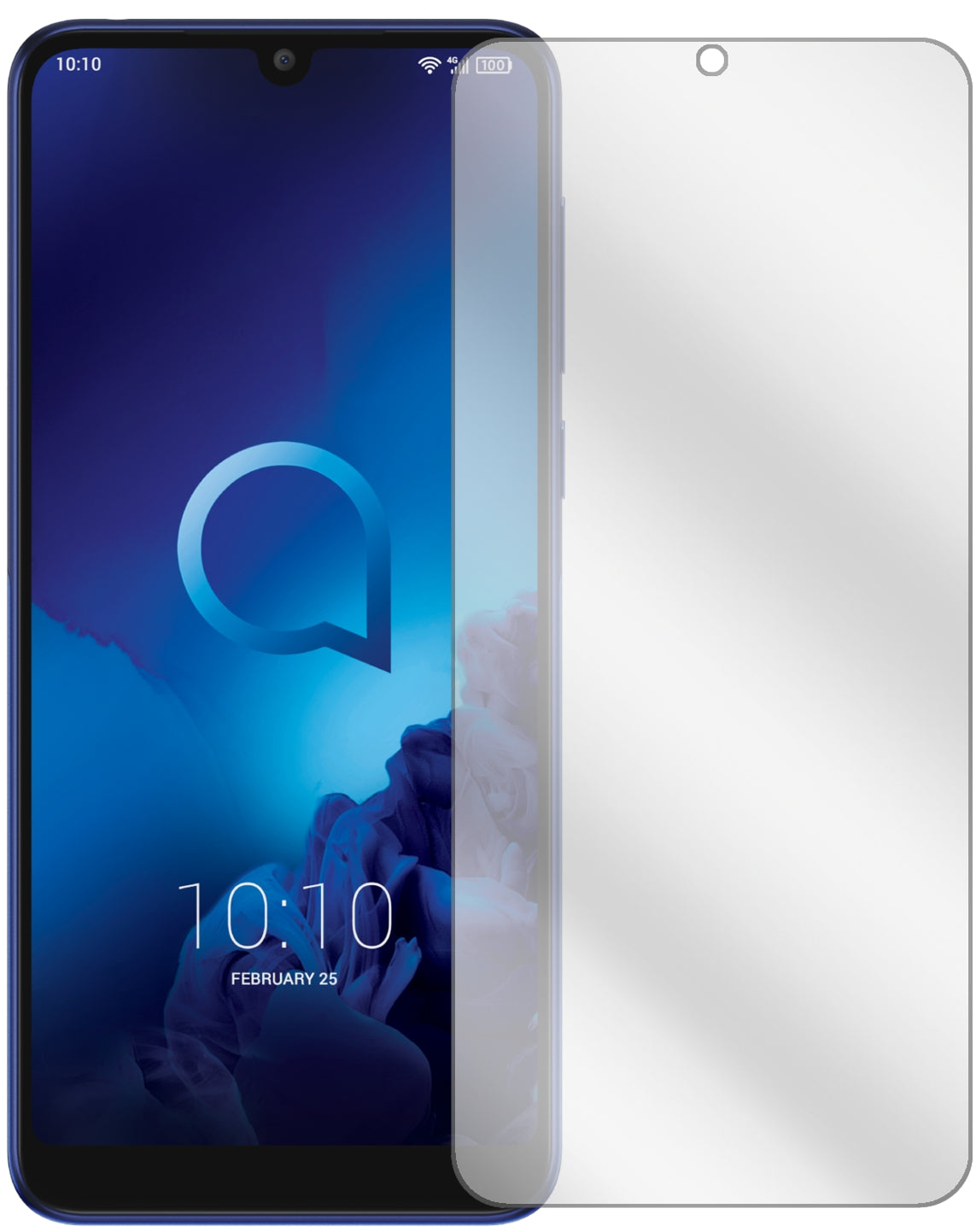 Alcatel3L mit aufgebrachter dipos Displayschutzfolie, glasklare Darstellung ohne Einschränkungen
