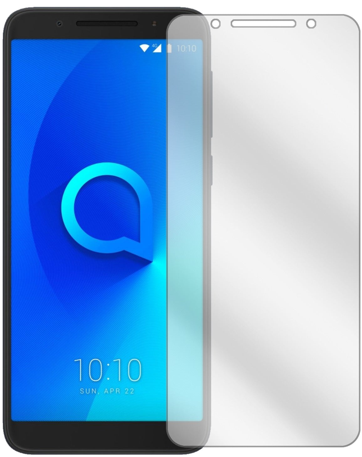 Alcatel3V mit aufgebrachter dipos Displayschutzfolie, glasklare Darstellung ohne Einschränkungen