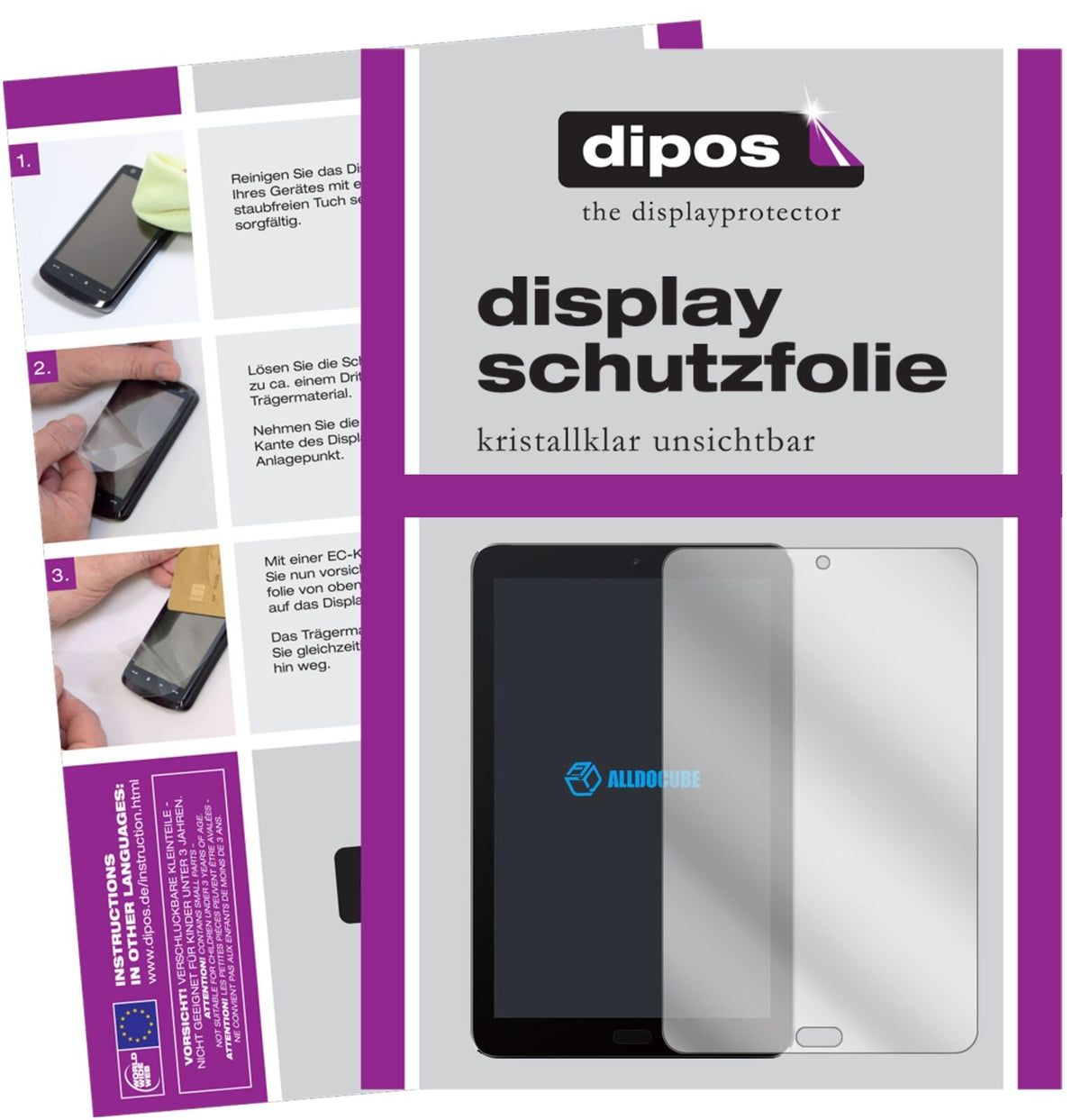 ALLDOCUBEFreer X9 mit aufgebrachter dipos Displayschutzfolie, glasklare Darstellung ohne Einschränkungen