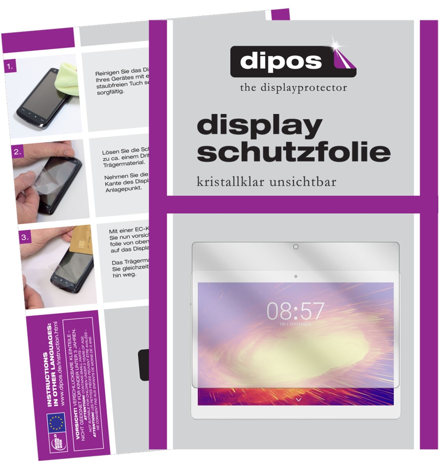 ALLDOCUBEM5 4G Tablet mit aufgebrachter dipos Displayschutzfolie, glasklare Darstellung ohne Einschränkungen