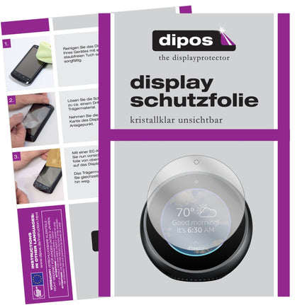 AmazonEcho Spot mit aufgebrachter dipos Displayschutzfolie, glasklare Darstellung ohne Einschränkungen