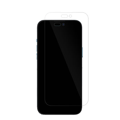 AppleiPhone 15 Plus mit aufgebrachter dipos Displayschutzfolie, glasklare Darstellung ohne Einschränkungen