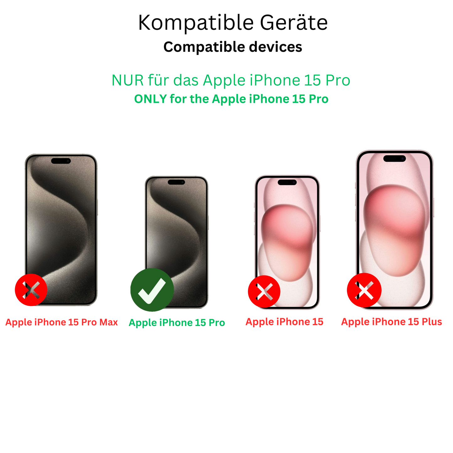AppleiPhone 15 Pro mit aufgebrachter dipos Displayschutzfolie, glasklare Darstellung ohne Einschränkungen