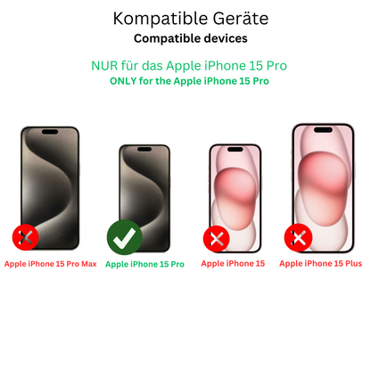 AppleiPhone 15 Pro mit aufgebrachter dipos Displayschutzfolie, glasklare Darstellung ohne Einschränkungen