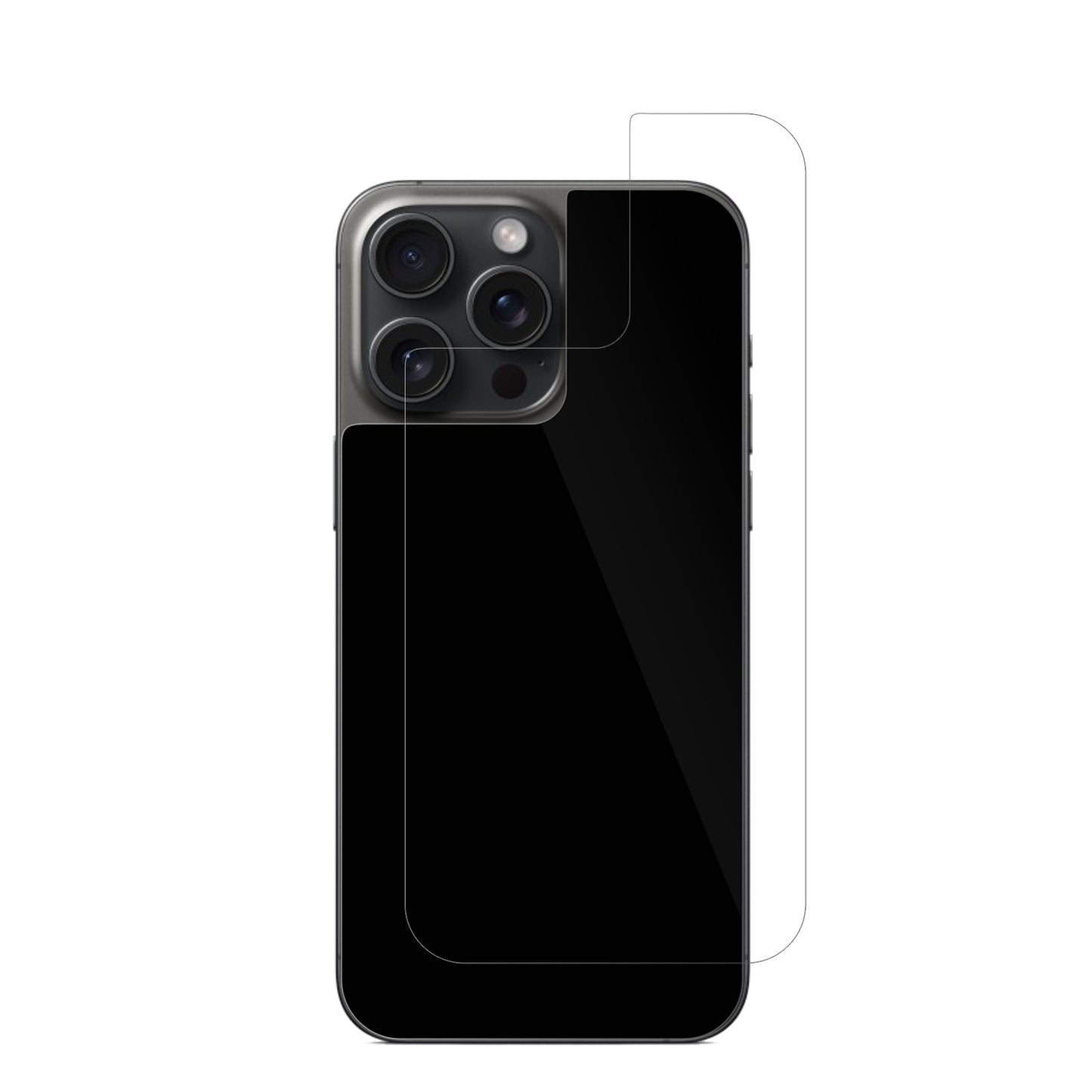 AppleiPhone 15 Pro Rückseite mit aufgebrachter dipos Displayschutzfolie, glasklare Darstellung ohne Einschränkungen